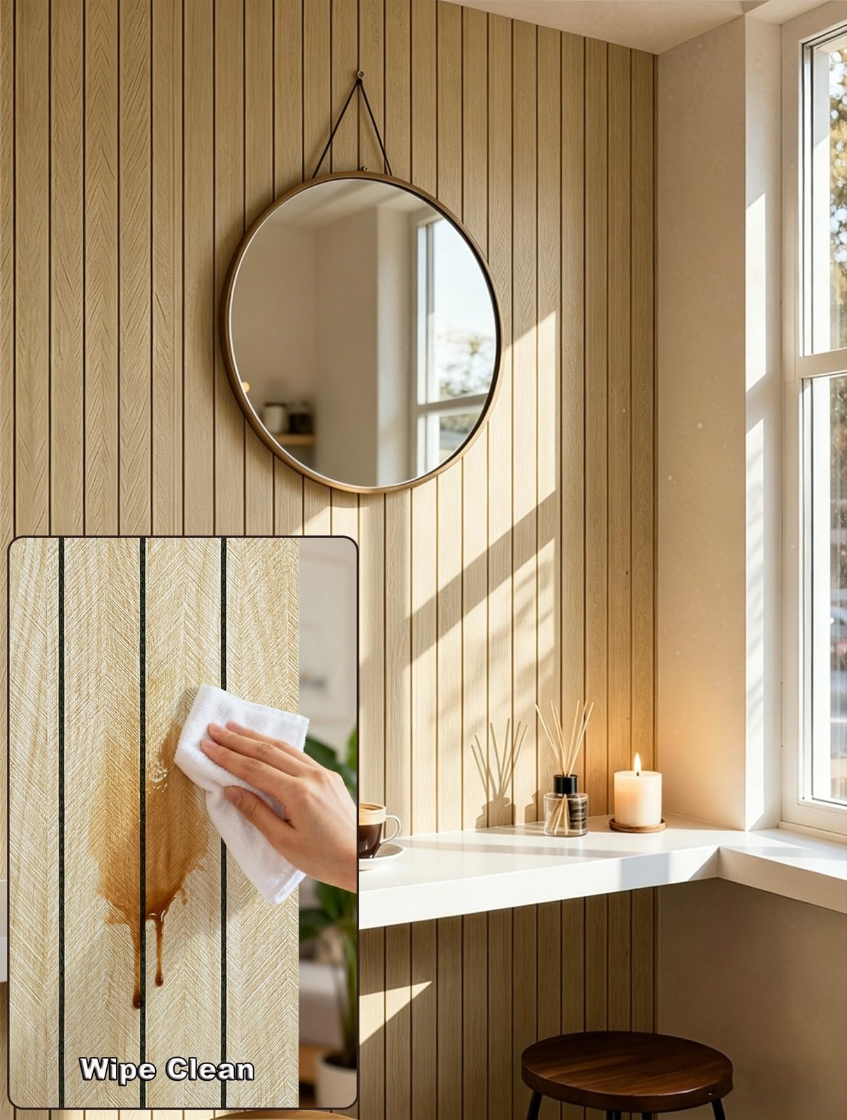 Paneles de pared de listones de PVC autoadhesivos, panel de pared de madera sintética para despegar y pegar, papel tapiz con textura de espuma 3D para sala de estar, dormitorio, decoración de oficina
