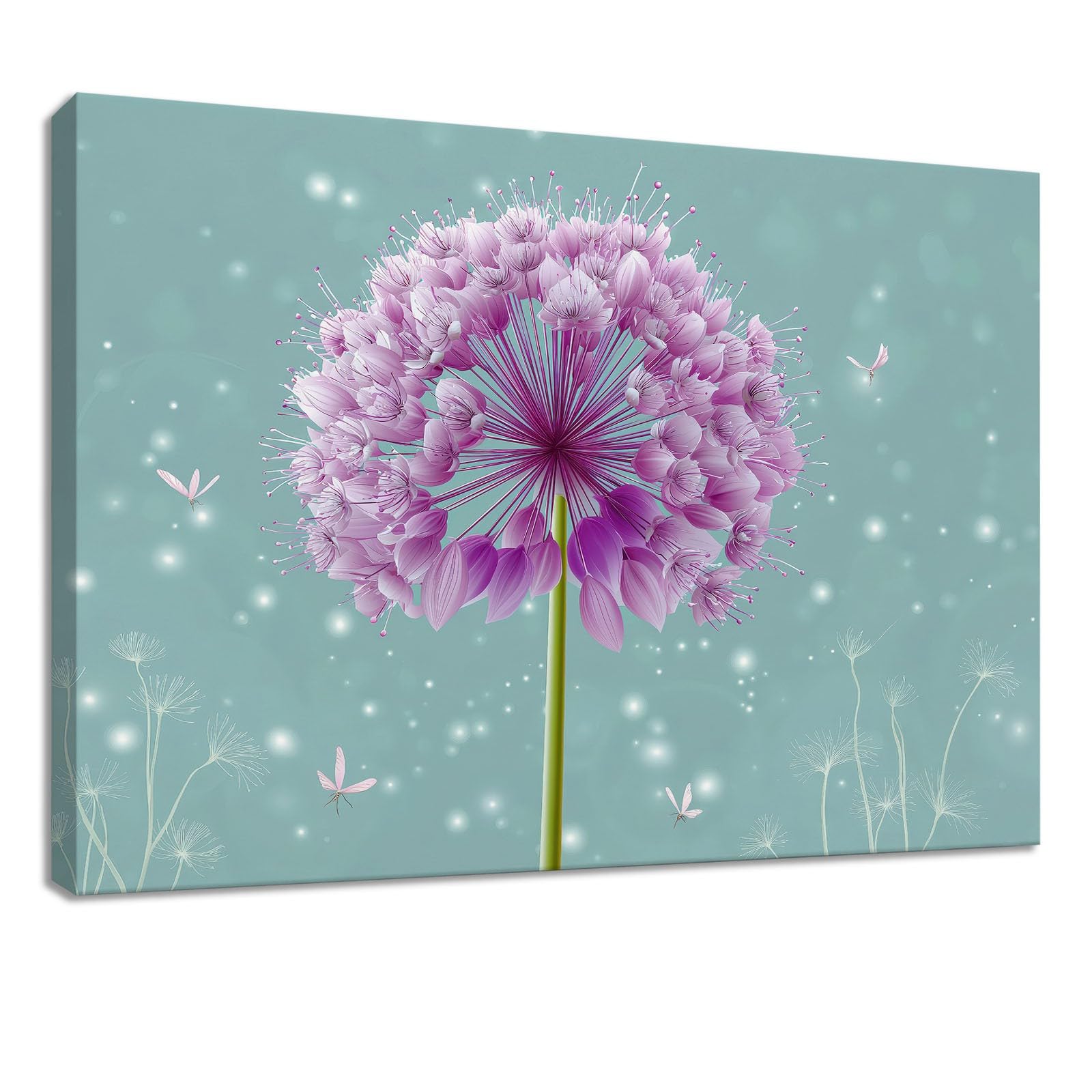 Lienzo decorativo para pared, 90 x 60 cm, diseño de flores con pompón verde, para salón, dormitorio, oficina