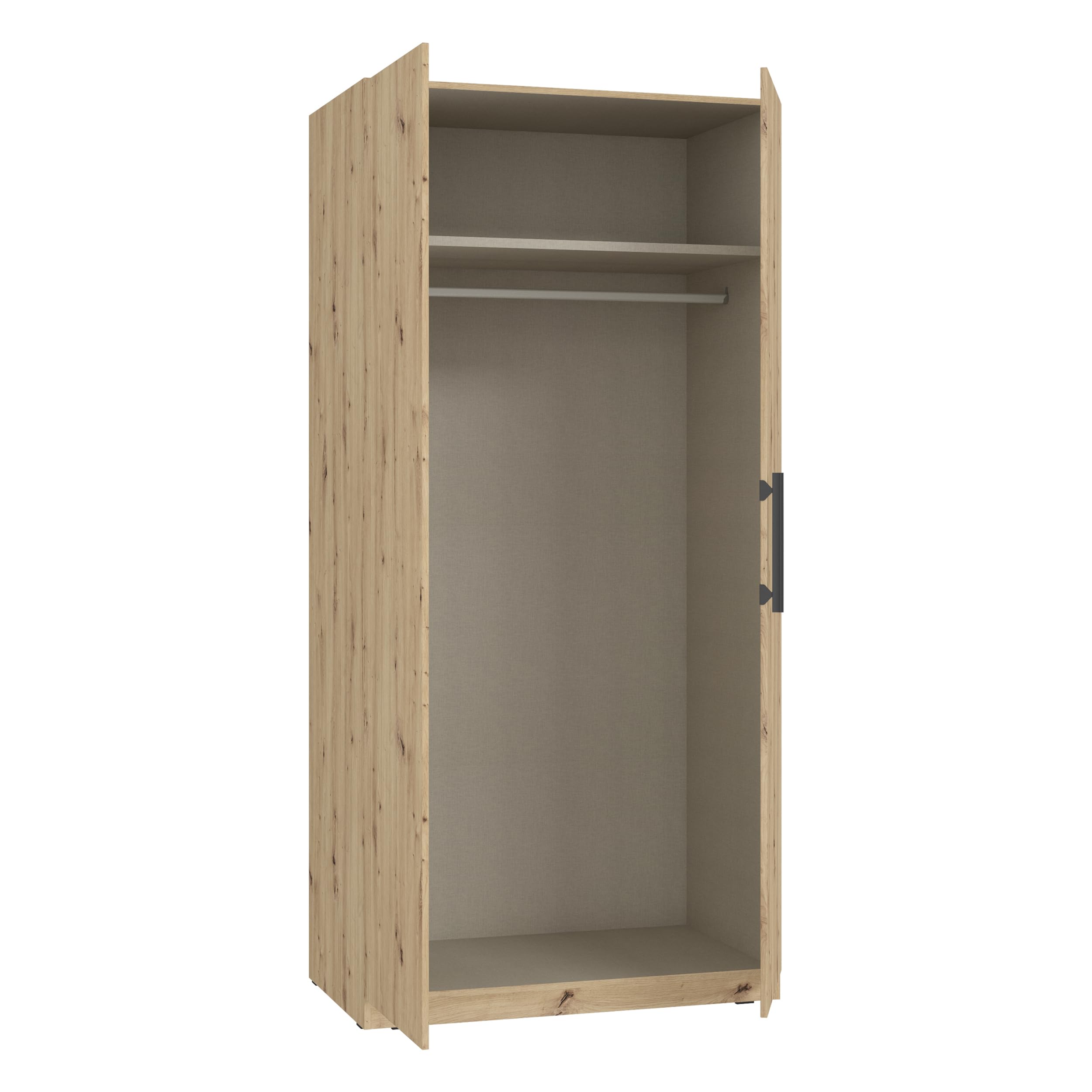 FORTE CADIXO Kleiderschrank 100, 2-türiger Drehtürenschrank, Holzwerkstoff, Artisan Eiche Dekor, 100,9 cm breit, 212,9 cm hoch, 58,9 cm tief