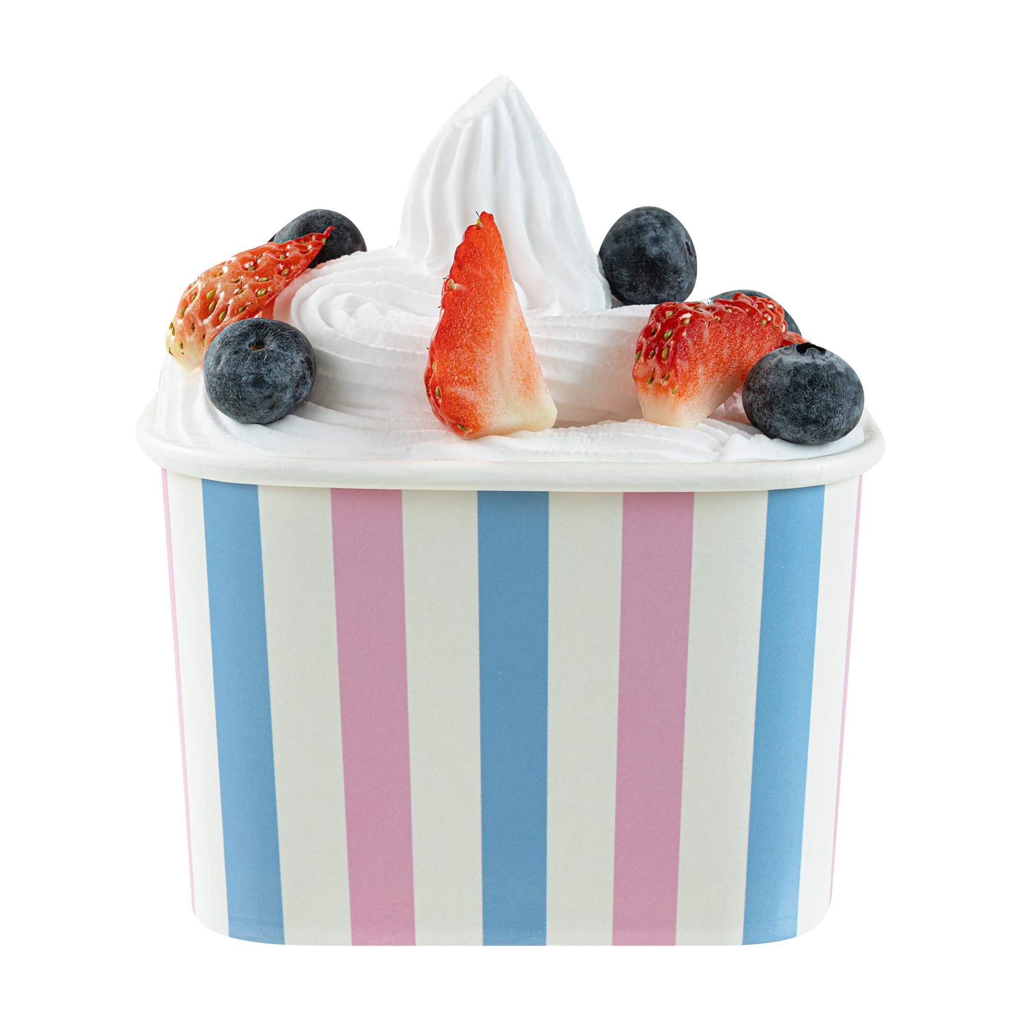 Restaurantware Paper Cups 50 Count 12 Ounce Square Disposable Ice Cream Containers, Leak-Resistant Paper Dessert To Go Cups, Hot And Cold Food, Durable Pink And Blue Stripe Design