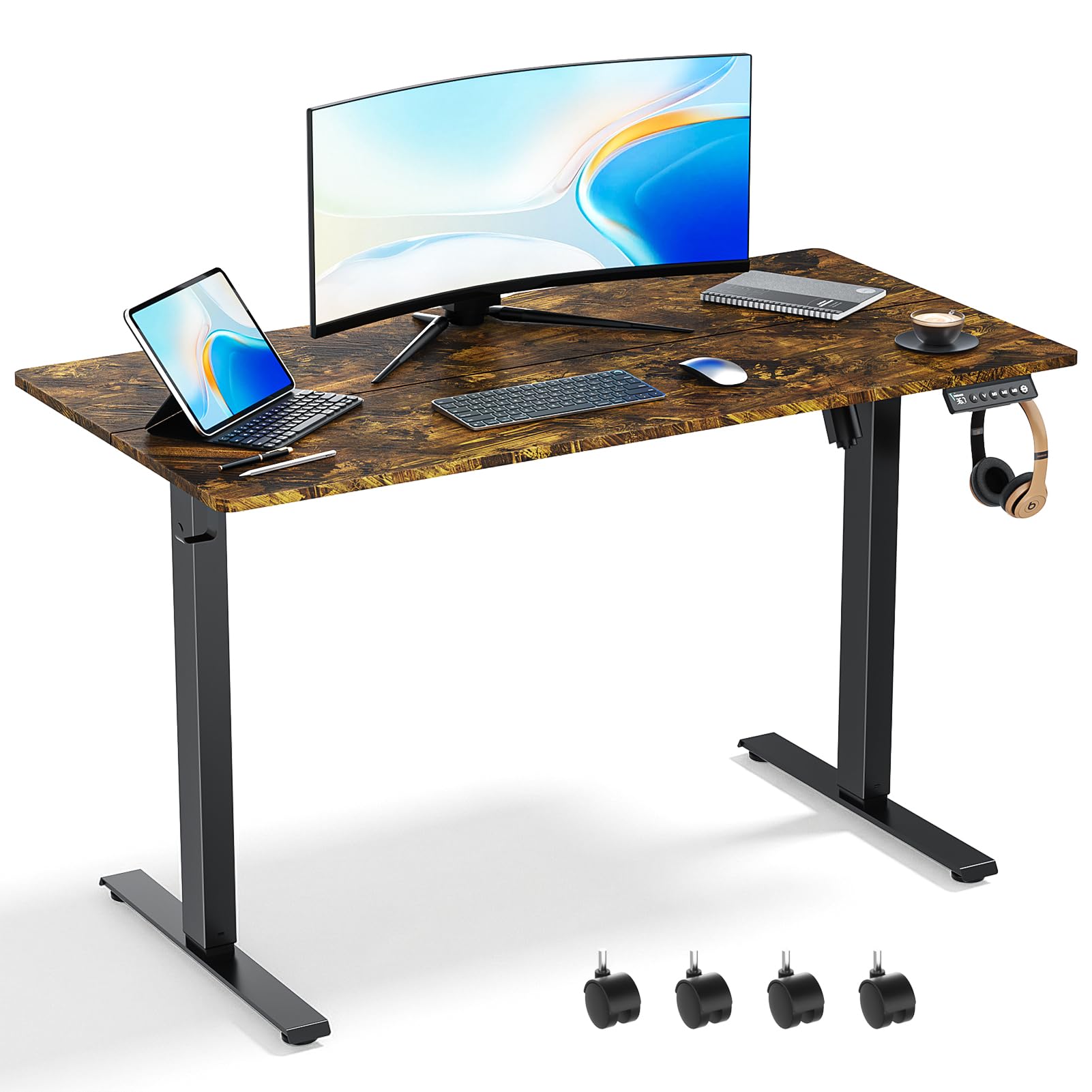 VVENACE 48 x 24 Inch Electric Standing Desk Adjustable Height, Sit Stand Desk, Stand up Desk for Home Office, Computer Workstation (Spliced Desktop,