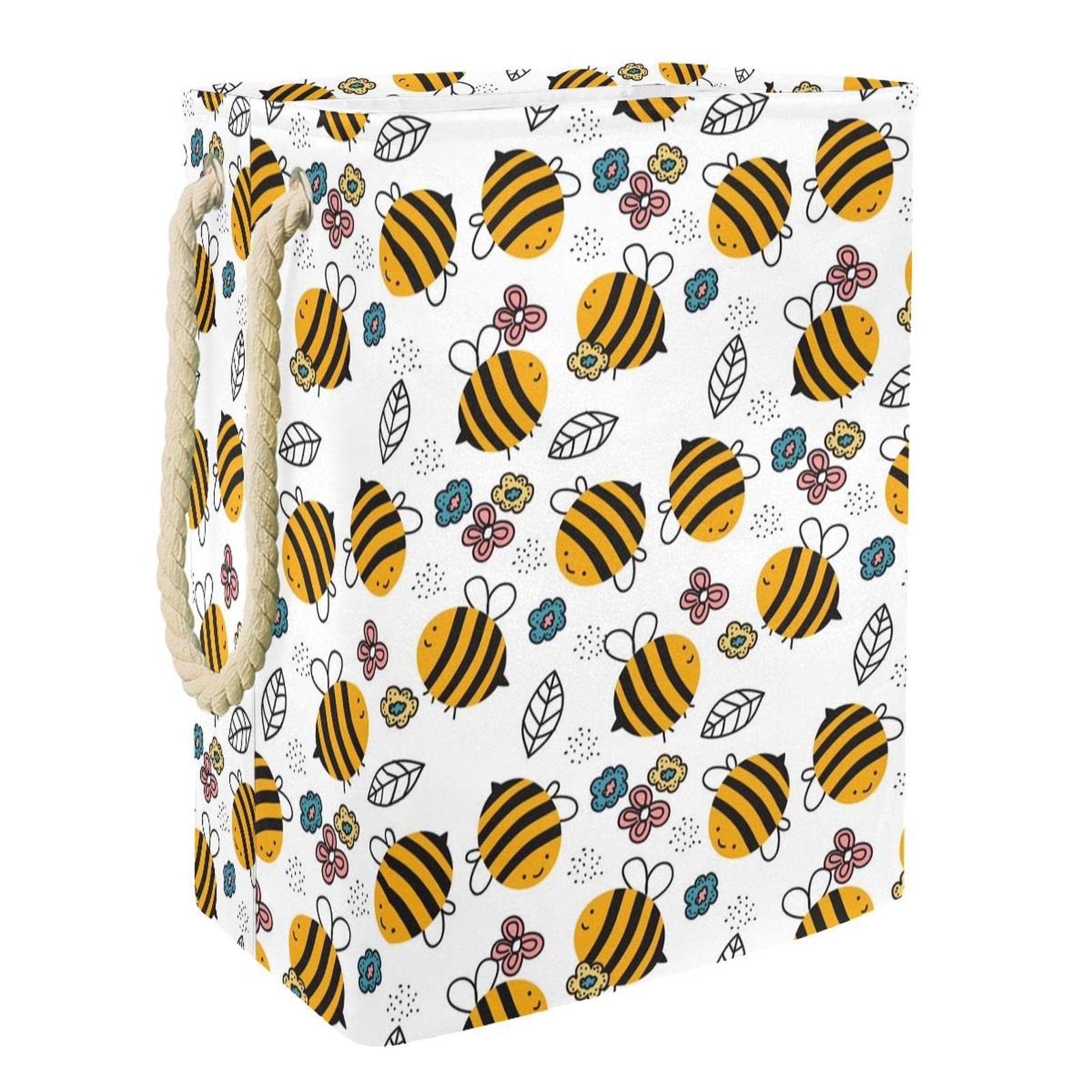 Panier à linge avec poignée et motif abeille pour vêtements de chambre et dortoir