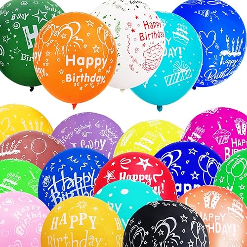 Miniatura 6 de 100 globos de látex coloridos impresos con texto en inglés "Happy Birthday" para decoración de fiesta de cumpleaños de niños