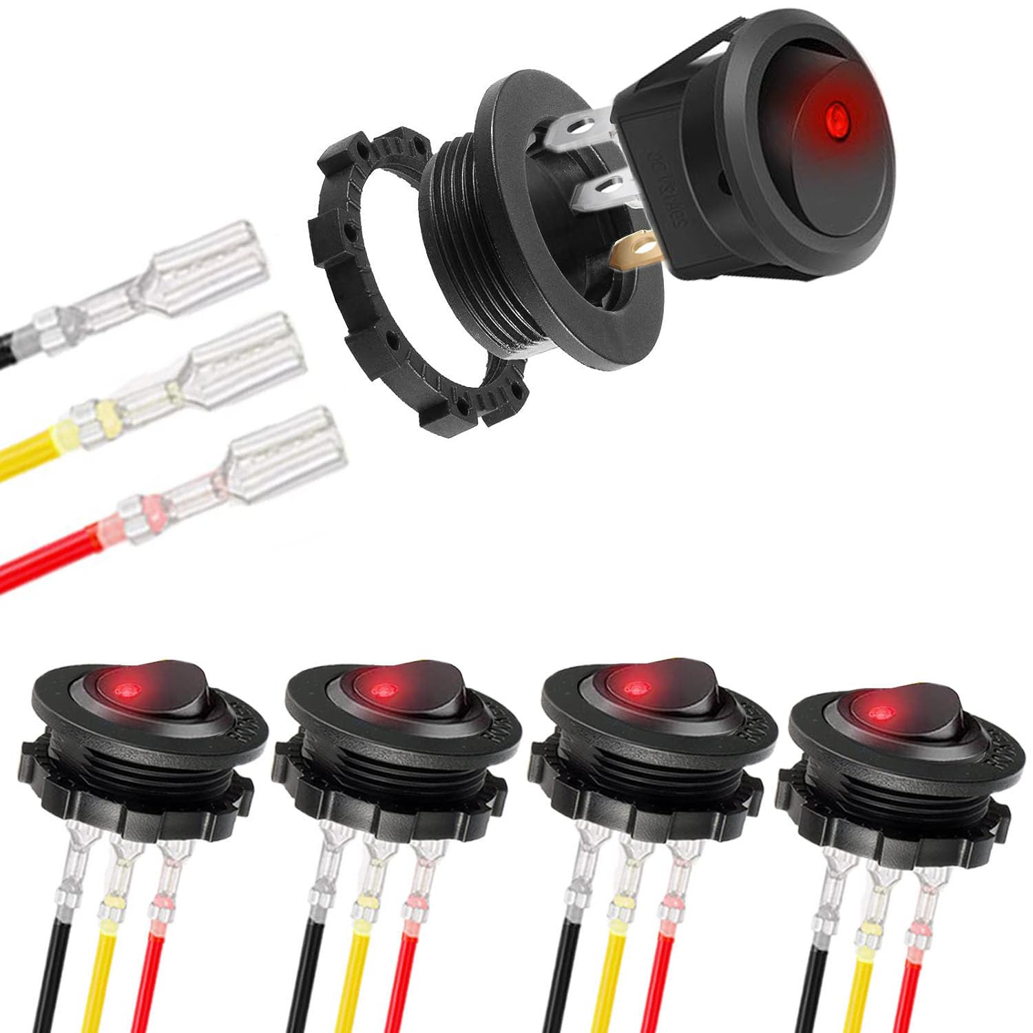 Interruttore A Bilanciere 12V-24V LED Rosso - 5 Pezzi Con Connettori, Per Auto E Barche - Foto 9