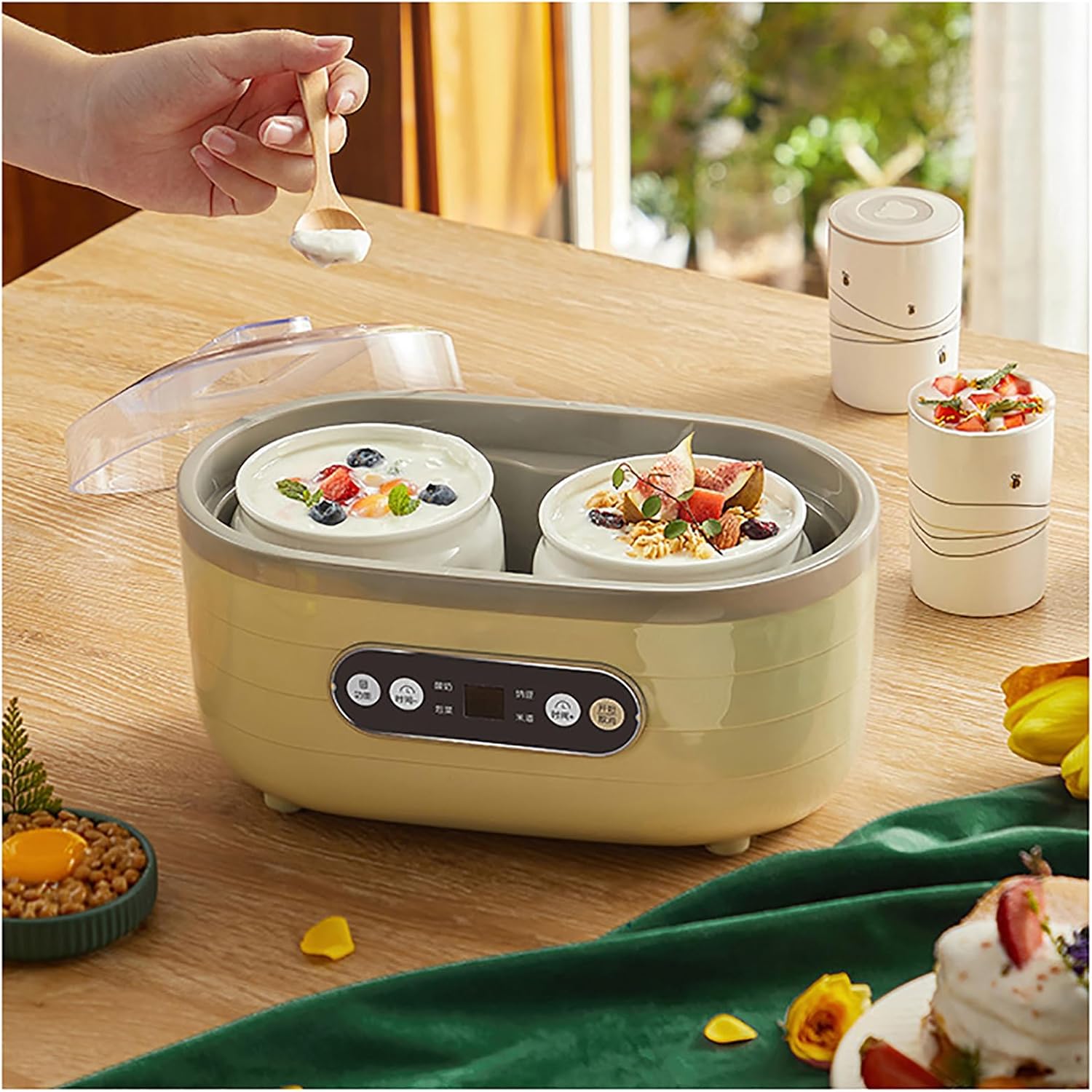 Probiotic Yogurt Maker, Constant Temperature Control, Free Timing, 2 Large Cups and 6 Small Cups, Improves Intestinal, for Yogurt, Rice Wine, Natto, Kimchi