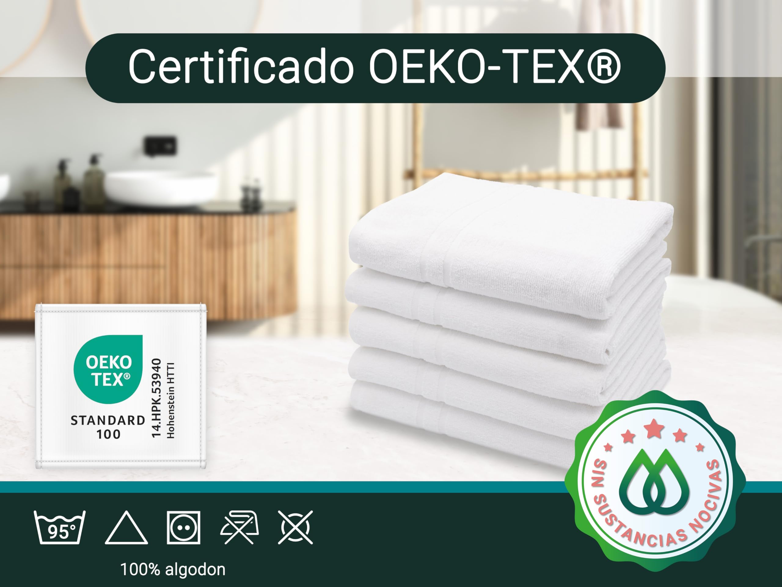 ZOLLNER Juego de 5 Toallas de Ducha de 70 x 140 cm - Algodón - Tejido de Rizo Color Blanco - Calidad hotelera - Certificado Oeko Tex®