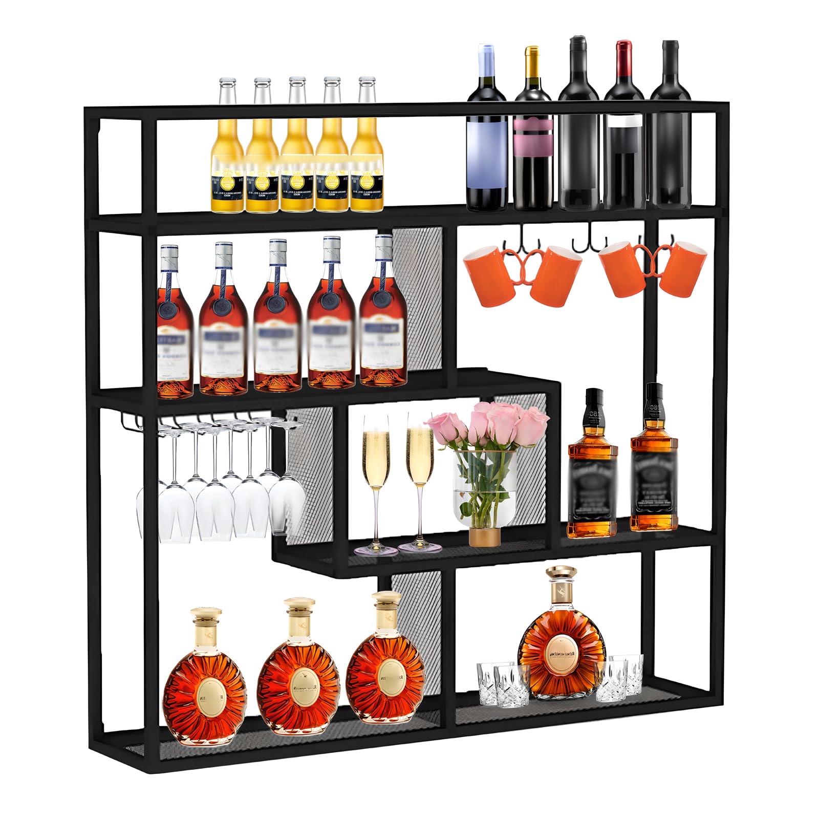 Étagère à vin murale haut de gamme en fer noir, design épuré 120 x 20 x 120 cm