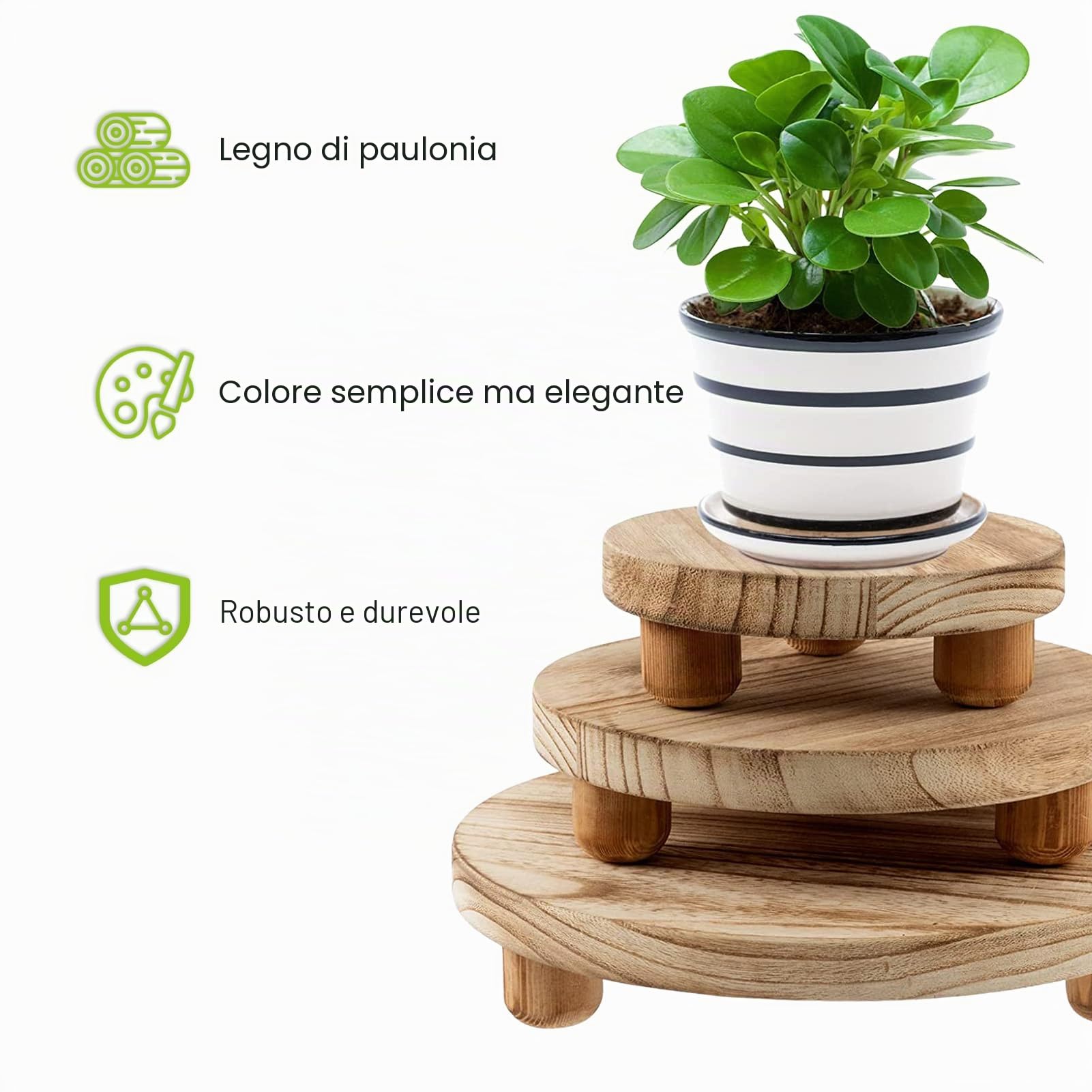 mumisuto Porta Piante da Interno Esterno in Legno, 3 Pezzi Sgabello Per Pianta Rotondo, Portavasi da Balcone, Supporto Per Vasi, Mensole All'aperto Giardino/Soggiorno