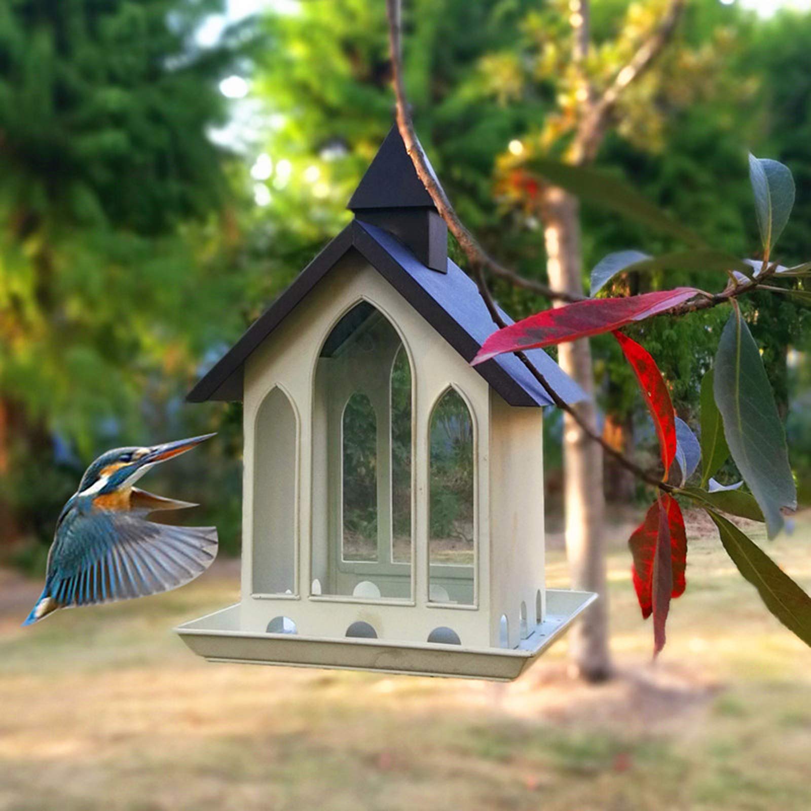 Vogelhaus,Wetterfest aus massivem Holz I Wandvogelfutterhaus für Vögel, Vogelfutterhaus zum Aufhängen,Vogelfuttersilo Vogelfutterhaus Futterhaus Vogelhäuschen Vogelhaus, aus Kunststoff