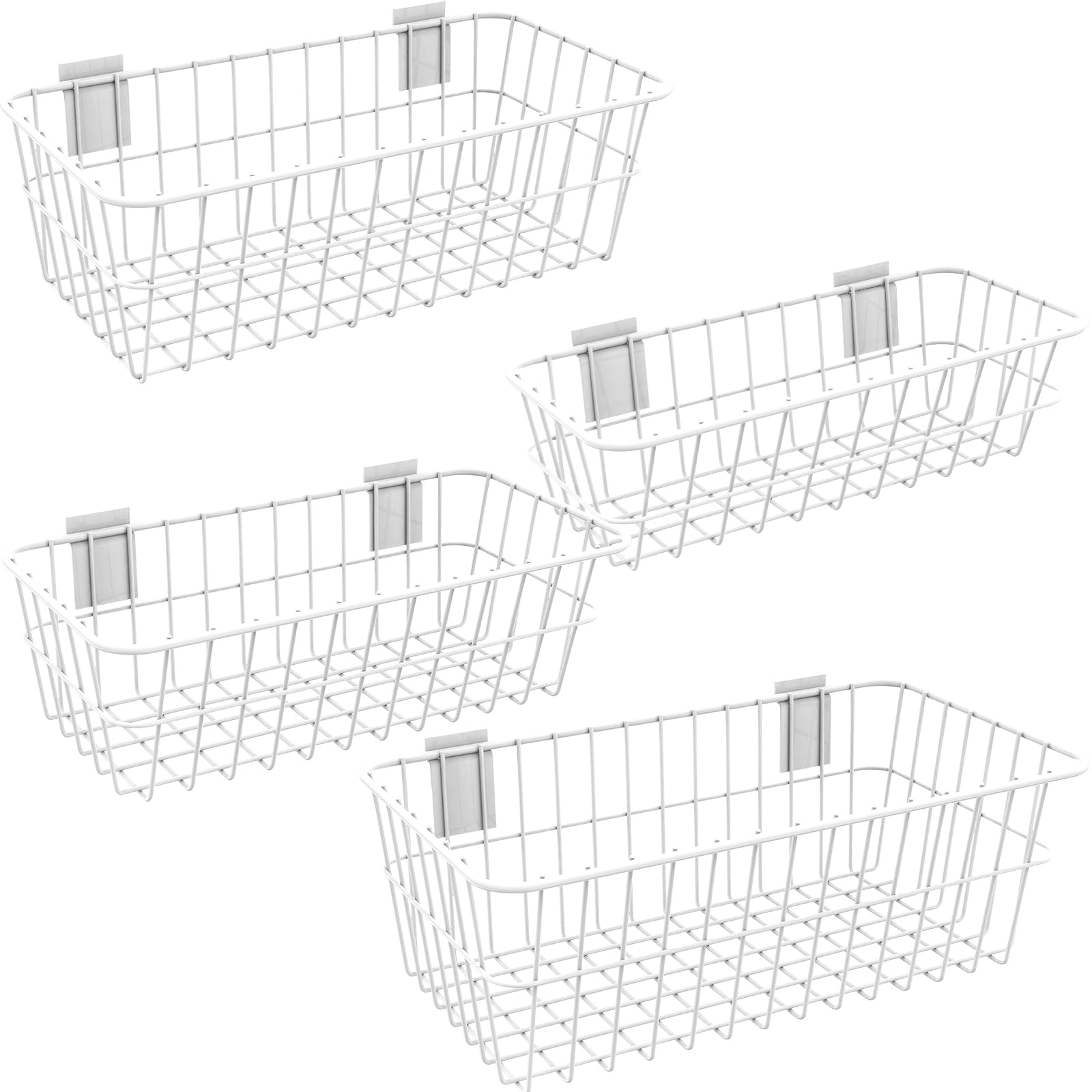 Photo 1 of 4 Pack Large White Slatwall Baskets Slatwall Panel Wire Basket for PVC Slat Wall Ventilated Metal Storage Basket Mounted Hanging Slat Wall Storage Basket for Kitchen,Home Garage Supplies (White)