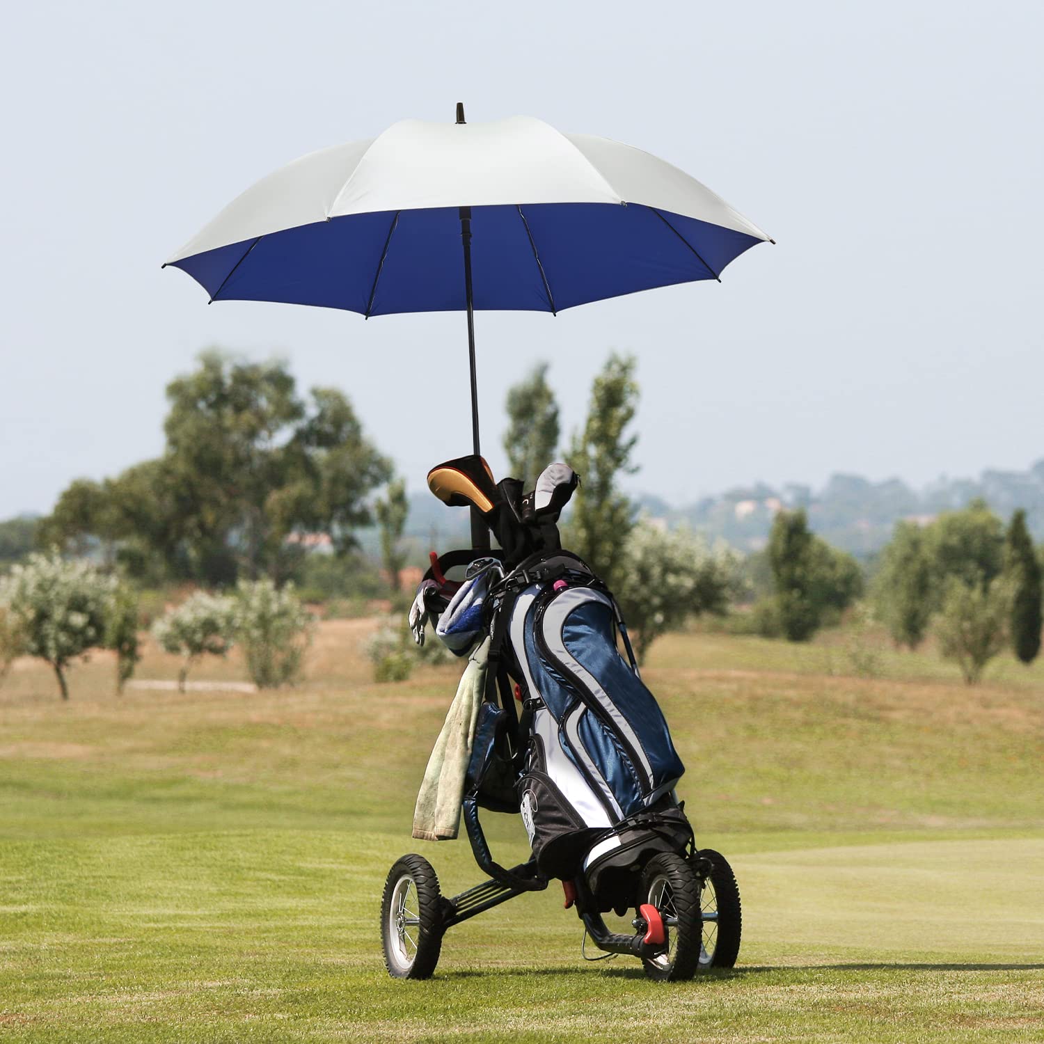 G4Free Paraguas de golf UV de 54/62 pulgadas, con revestimiento plateado, protección solar, toldo grande, resistente al viento, impermeable, automático, barra abierta