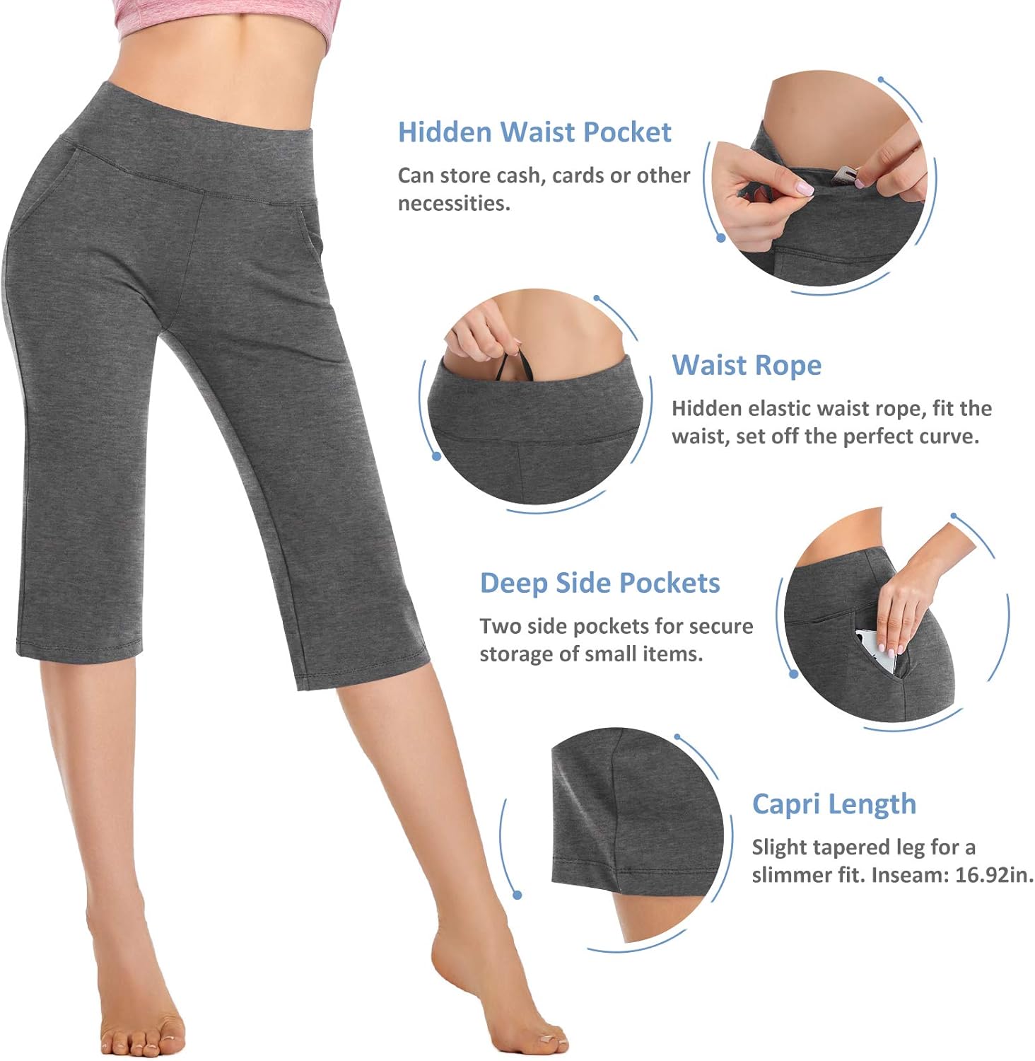 RIMLESS 7 Women's Yoga Pants with Pockets High Waist Stretch Pants Tummy Control Workout Pants - Image 3