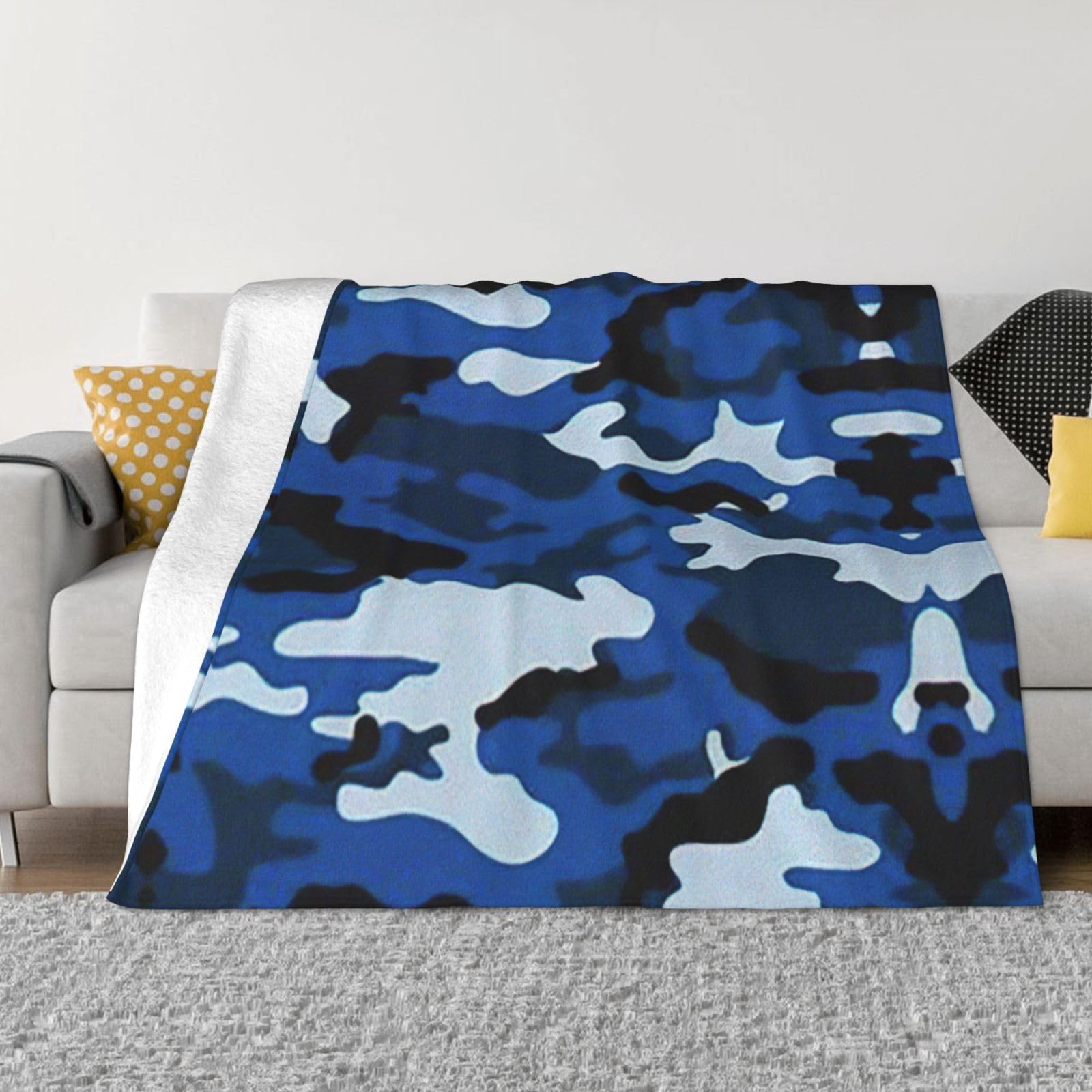 Couverture flanelle camouflage bleu pour nuits de camping et lit