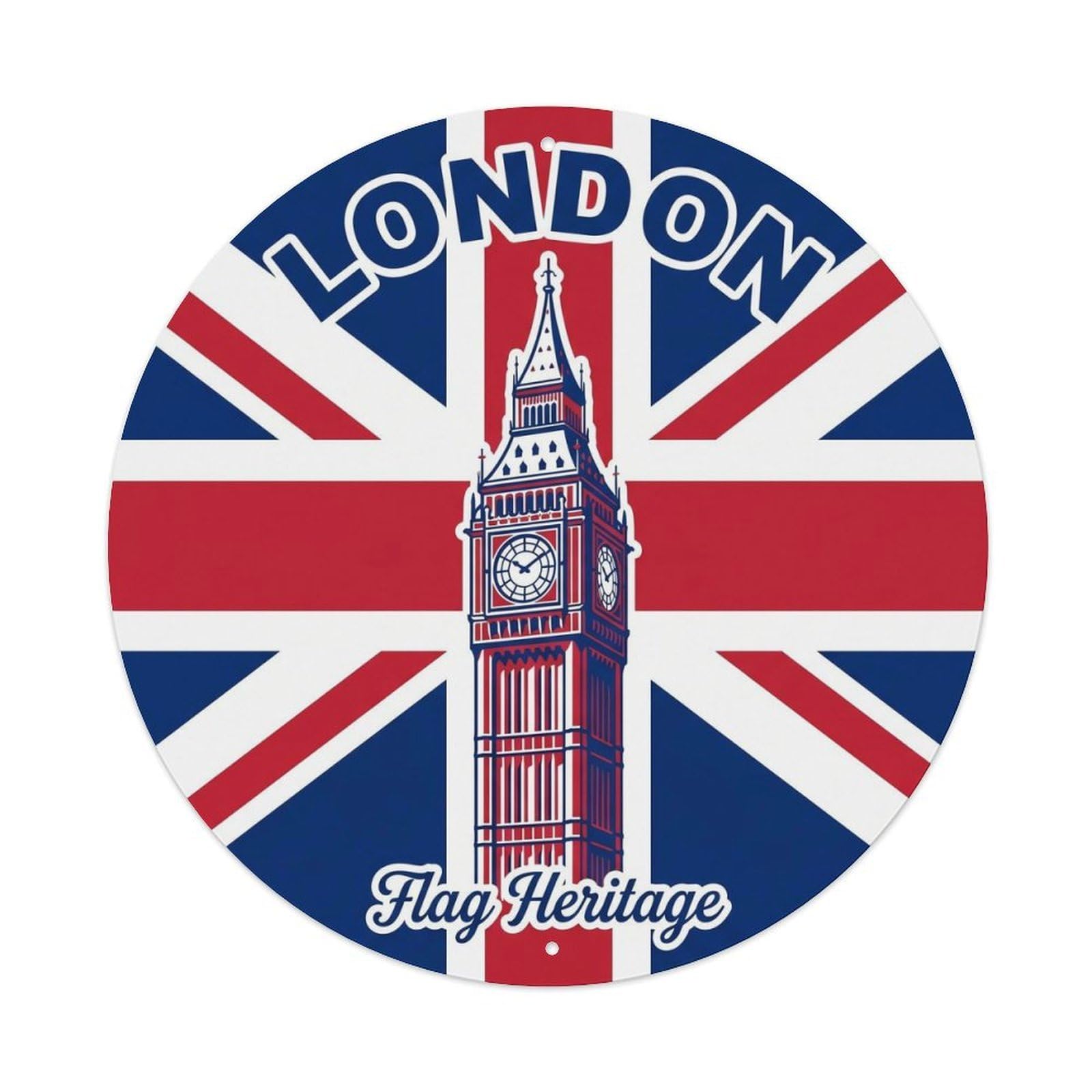 British Flag Heritage Historic Tourism Classic Destination Metal Tin Sign Plaque Wall Decor for Cafe, Man Cave, Club Bar, Office, Home Garden Round Metal Poster 8x8Inch