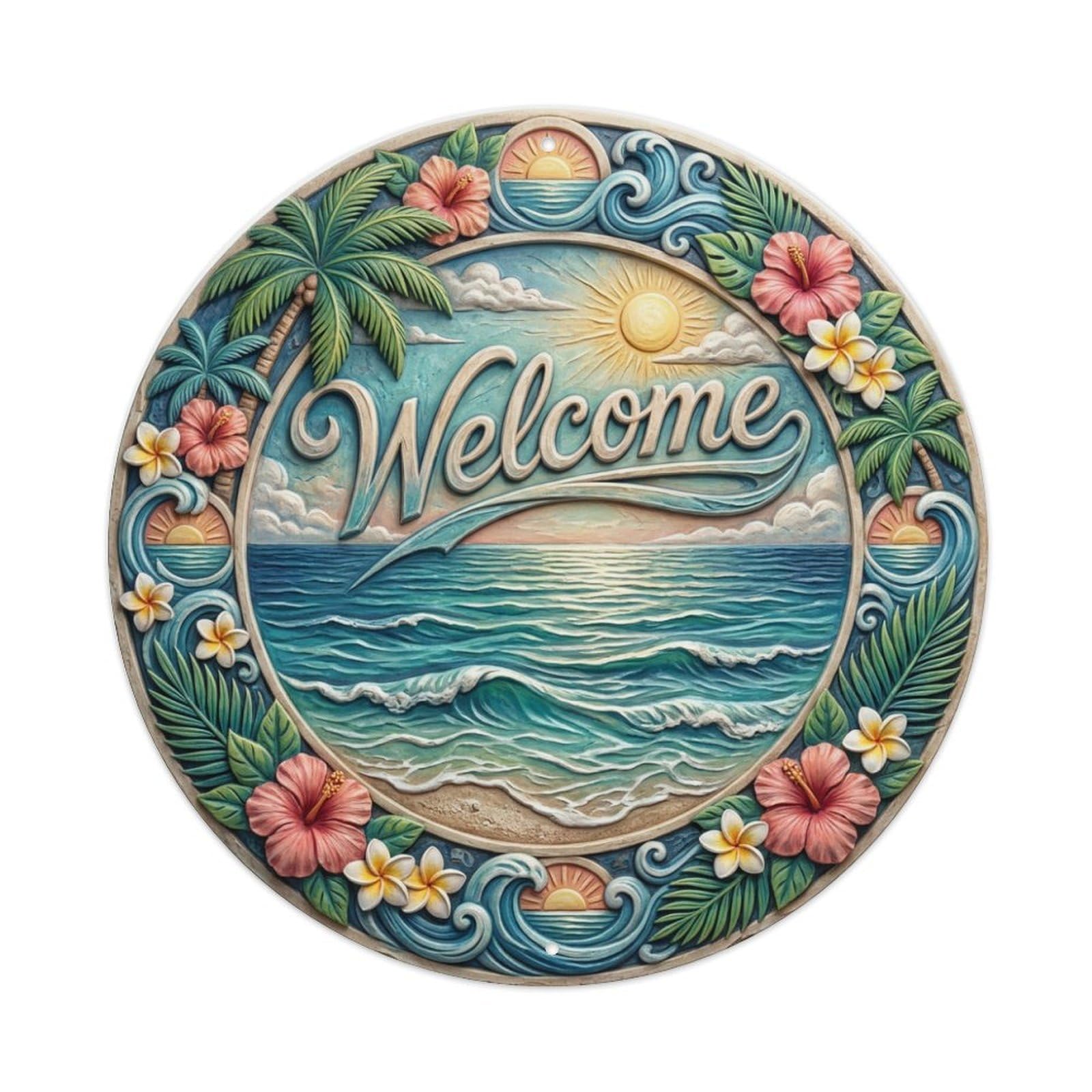 Metal Tin Sign Tropical Horizon Welcome Endless Blue