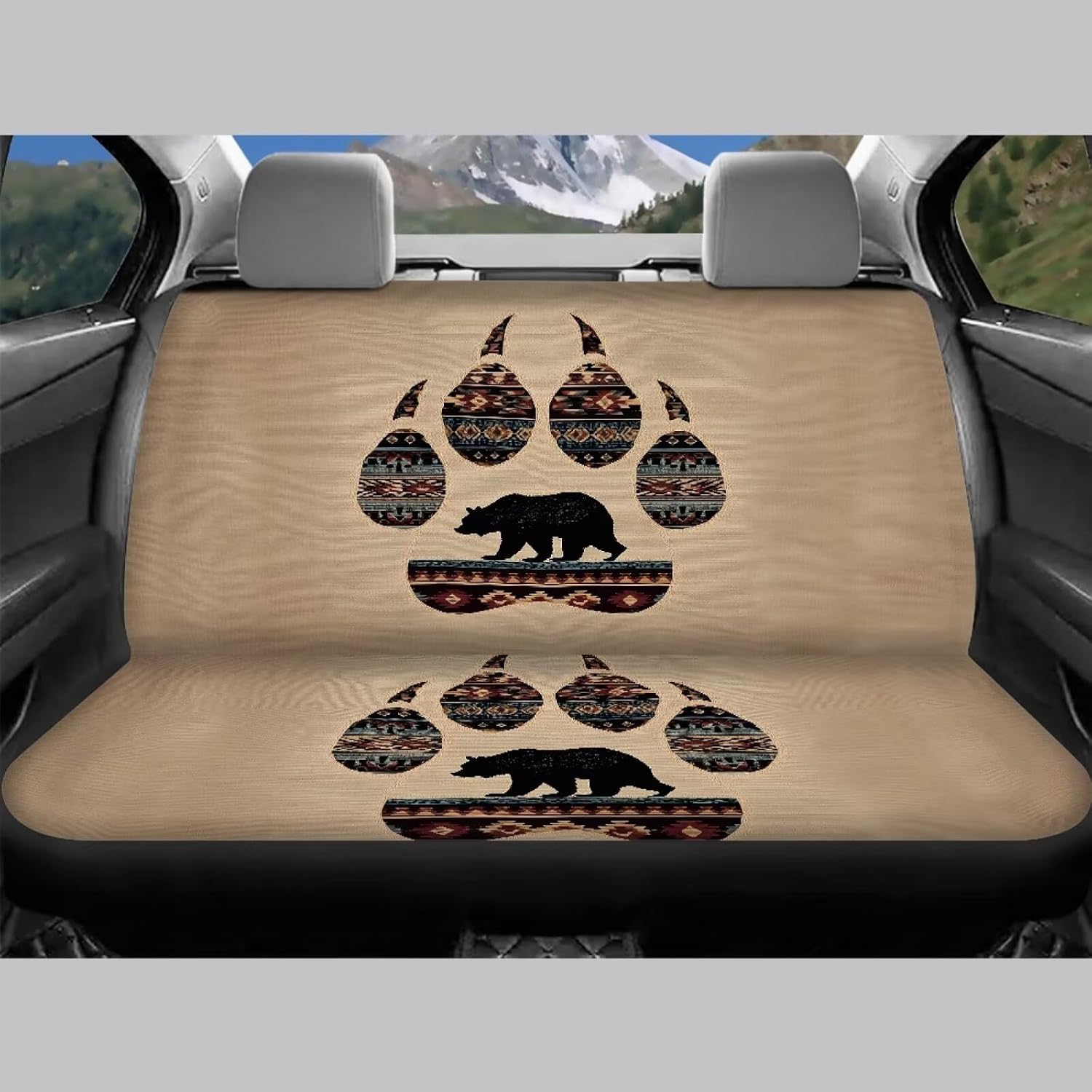 Bear Paw Aztec Print 4 Pcs Car Seat Cover Full Sets, Non Slip Car Front and Back Seat Cover, Soft Breathable Cars Seats Protector, Universal Fits Auto Interior Accessories