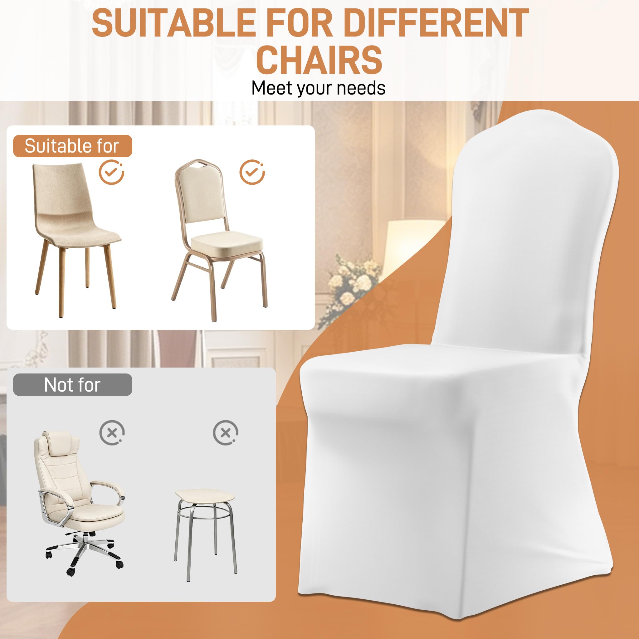 Aufun 100 Piezas Funda elástica para Silla universales para Comedor, Bodas, hoteles, restaurantes, Banquetes, Fiestas