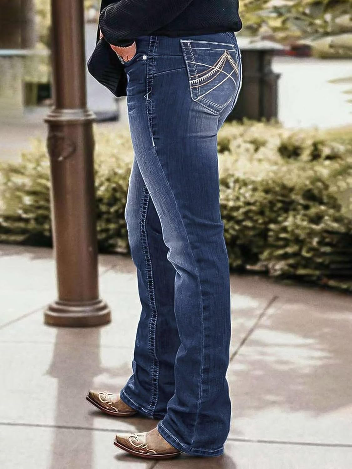 Flamingals Boot Cut Jeans for Women Mid Waist Tummy Control Trendy Flare Jeans Straight Denim Pants - Image 3