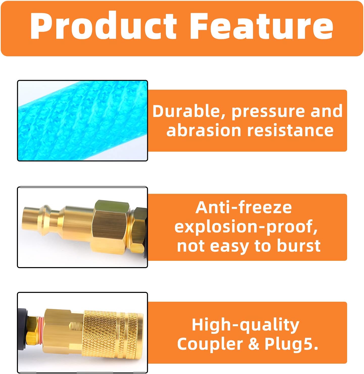 GASHER 1/4'' x 25FT Polyurethane Air Hose, Maximum Working Pressure 300PSI,Composed of Brass And Blue PU hose, Easy to Install : Everything Else