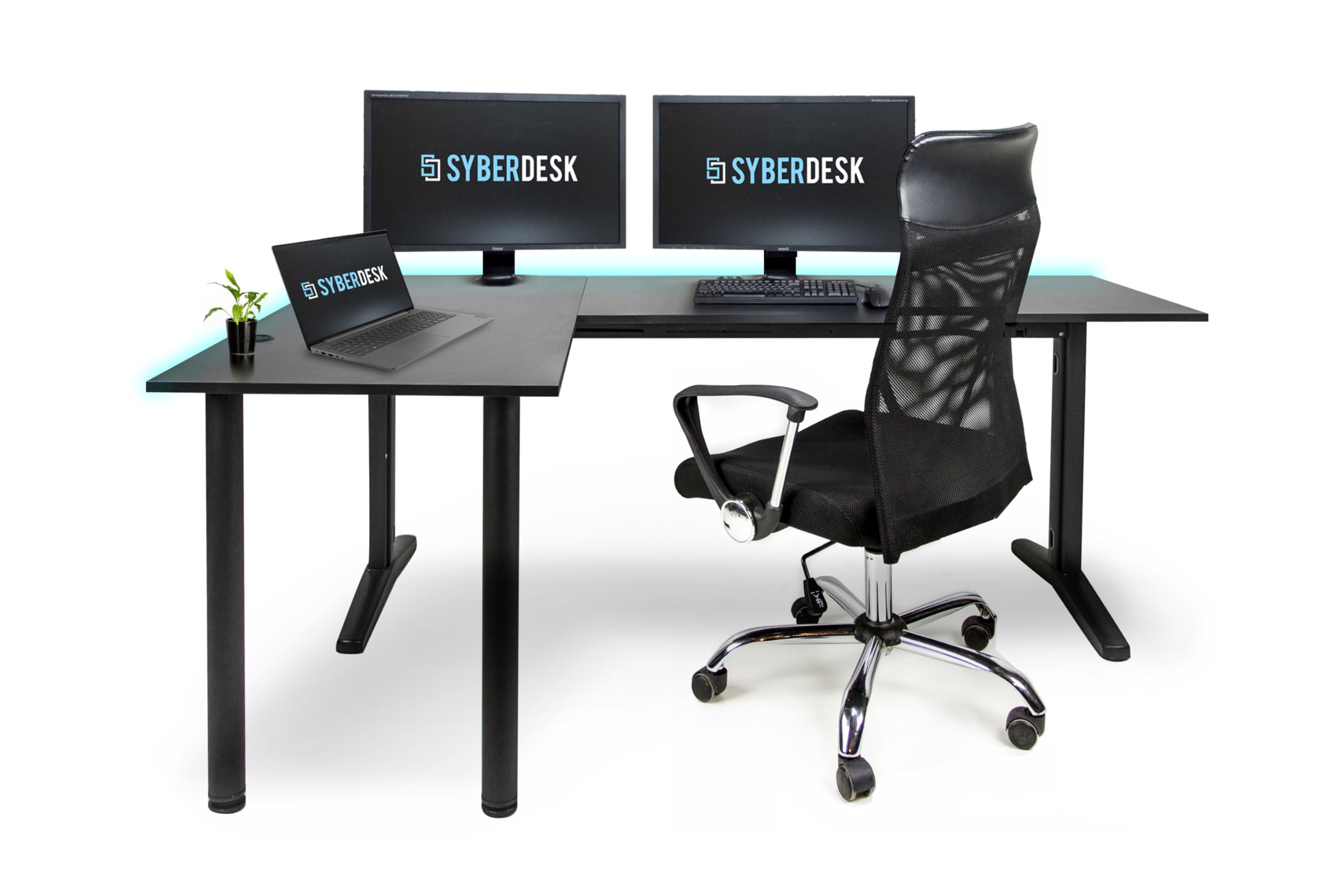 V2 LED Gaming Eckschreibtisch, 197 x 132 cm, L-förmiger RGB-Spieltisch, USB-HUB, Kabelmanagement, L-förmiger Computertisch (Links, Schwarz)