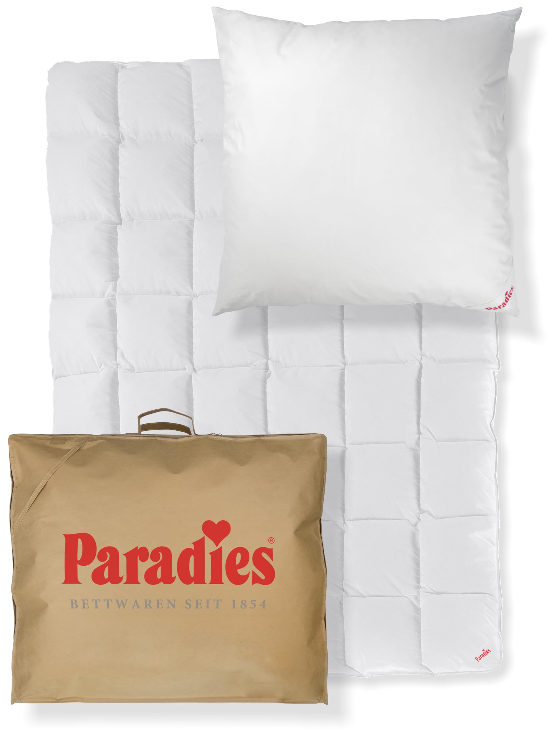 PARADIES Bettenset Mikrofaser Ganzjahresdecke 135x200 cm mit Kissen 80x80 | Feine Mikrofaserdecke 155x220 mit Kissen, Atmungsaktiv, Kassettensteppung, Made in Germany