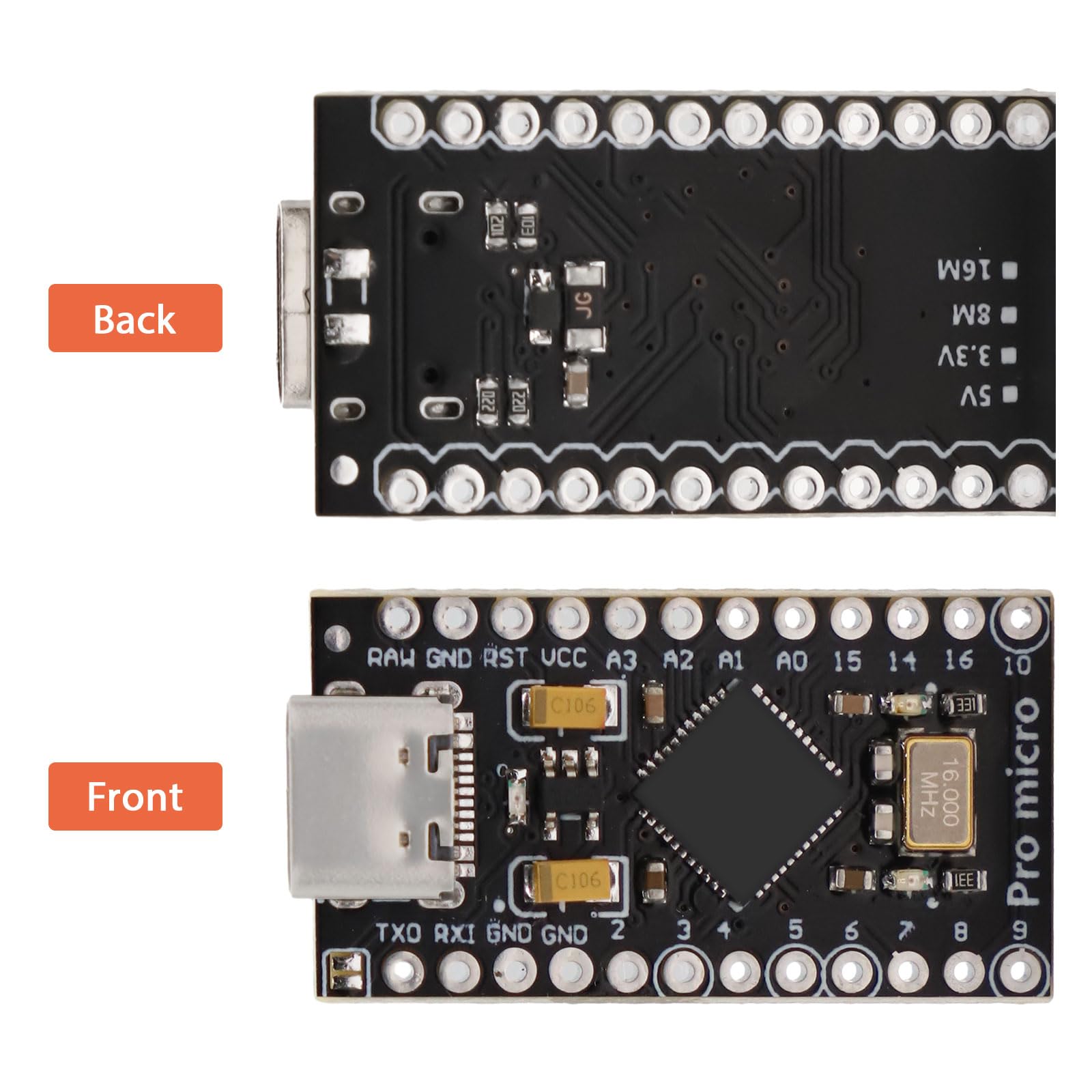 QIQIAZI Pro Micro 32U4 Entwicklungsboard – 5V / 16 MHz, USB-C, Arduino-kompatibler Mikrocontroller