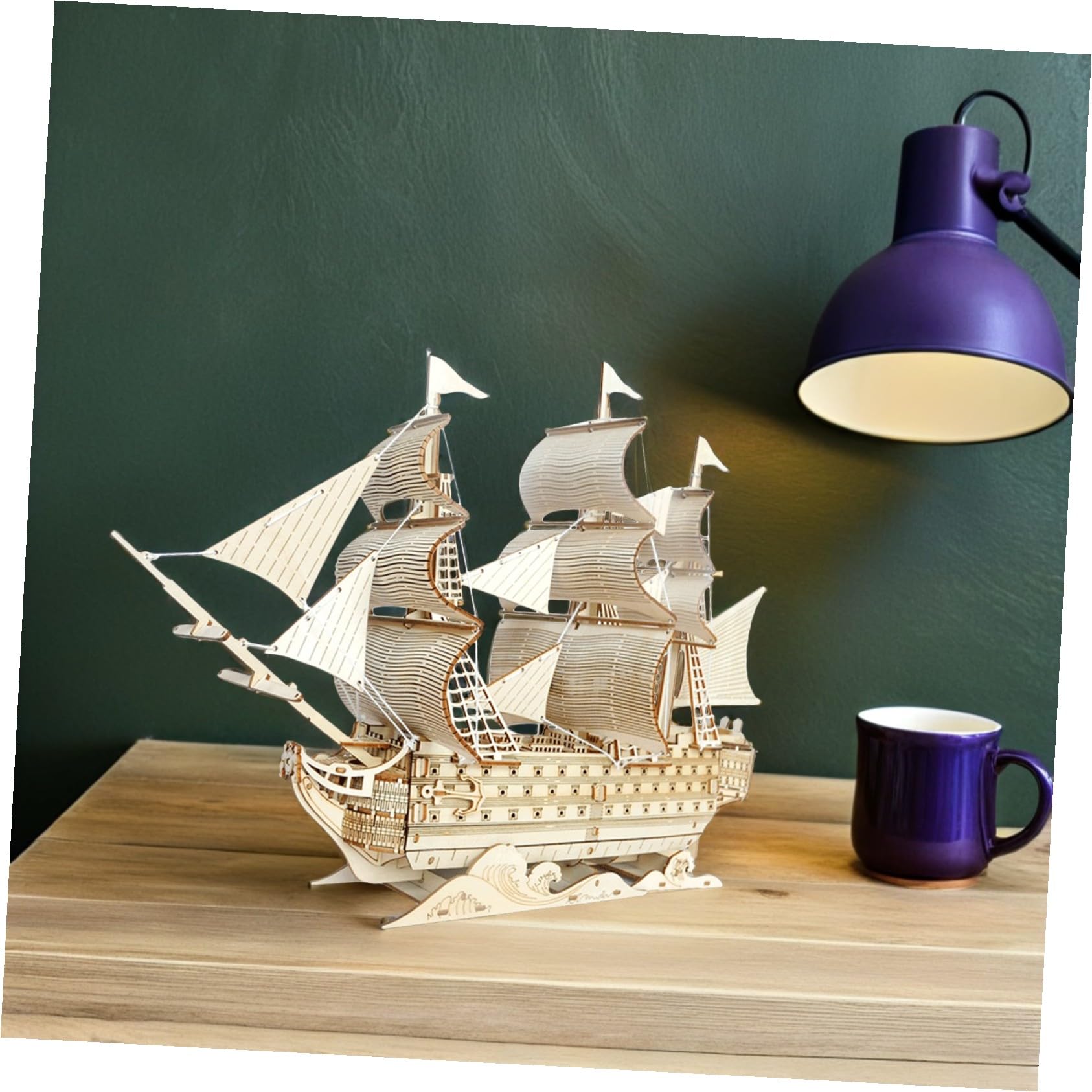 ERINGOGO Puzzle del di puzzle adulti decorazione da tavolo arredamento a tema nautico di nave in legno Light Brown