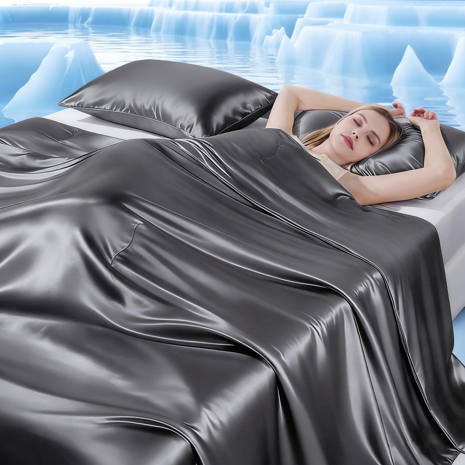 Elegear Kühldecke Kühlende Sommerdecke, Japanische Arc-Chill 3.0 Q-MAX>0,5 Kühlfasern, Körperwärme Aufnehmen für Besseren Schlaf, Leichte Antiallergisch Kühlende Bettdecke