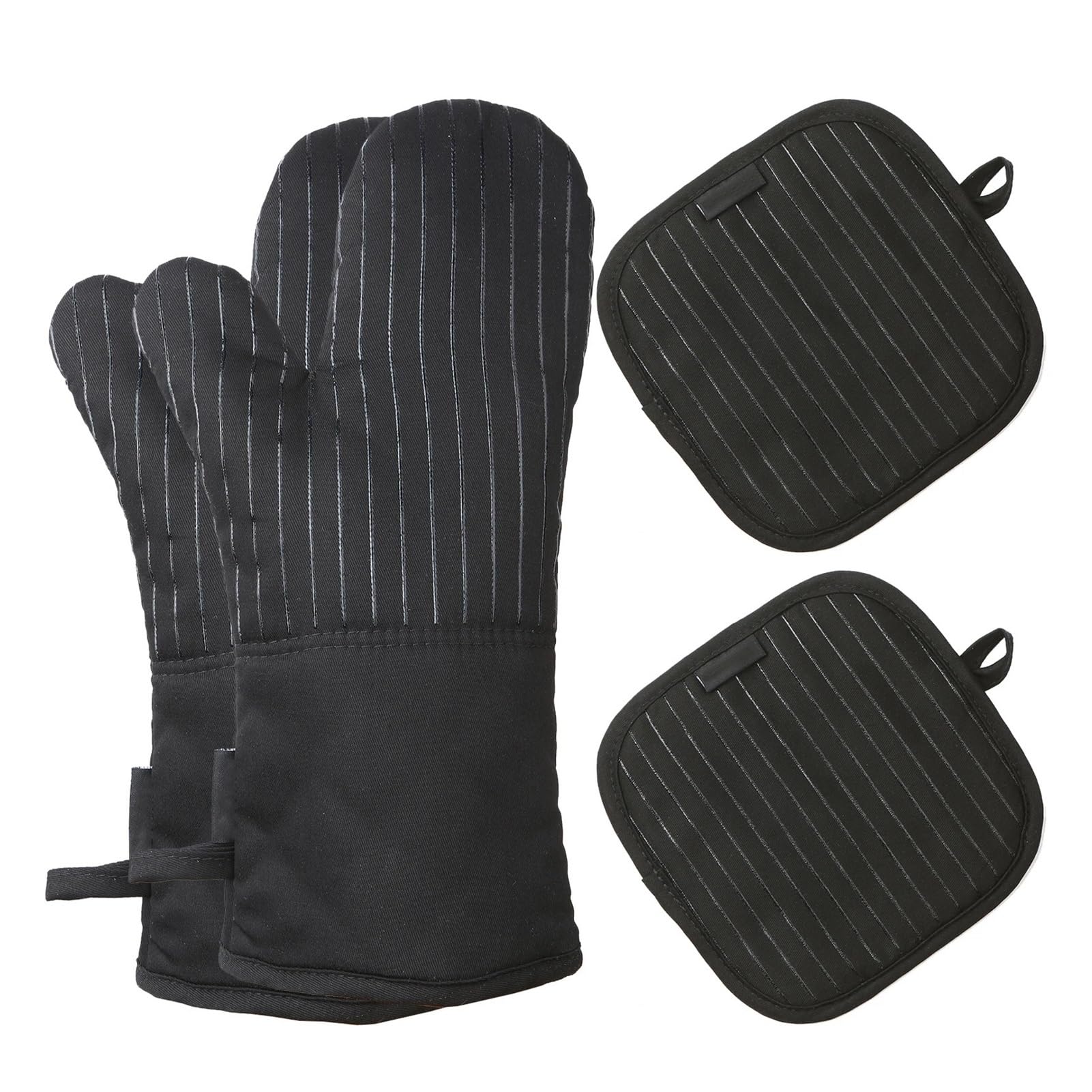 Ofenhandschuh-Set, 1 Paar Handschuhe und 2 Topflappen, Baumwolle Silikon | Hitzebeständige, rutschfeste Handschuhe und Topflappen für Küche, BBQ, Backen