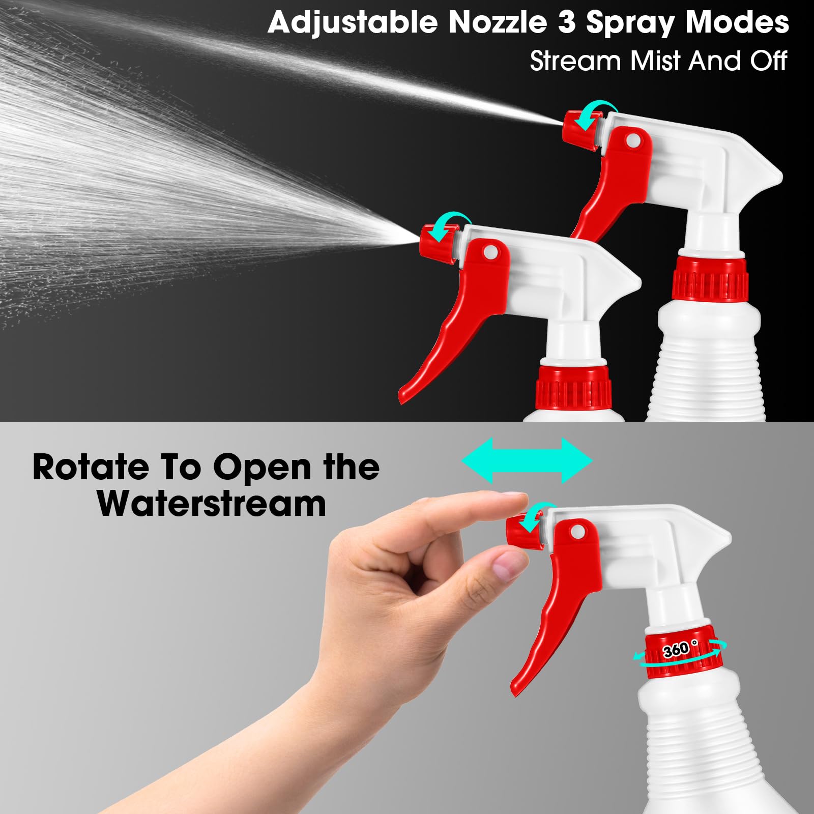 Yinder 18 flaconi spray in plastica vuoti ricaricabili da 473,6 ml, per soluzione detergente, spruzzatore d'acqua a prova di perdite, con ugello regolabile, modalità nebbia/flusso per piante, animali