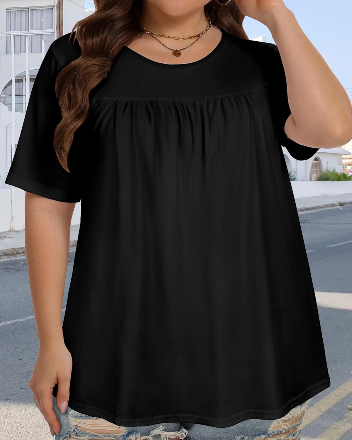 JOELLYUS Womens Plus Size Tops Short Sleeve Summer Tunic Casual Loose Fit Crewneck Shirts Blouse - Image 6