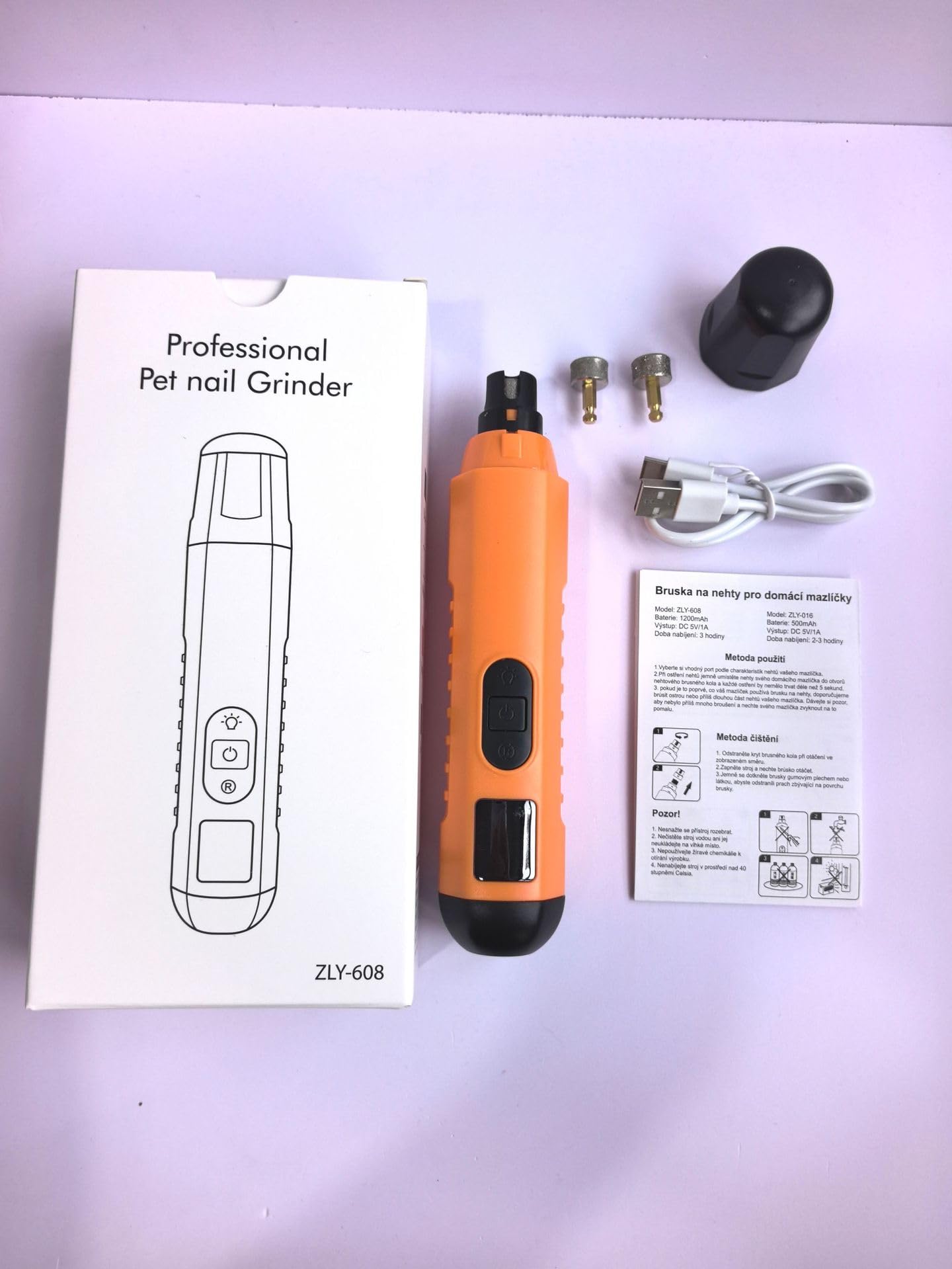 Molinillo de uñas para perros silencioso de 40 dB y broca de diamante