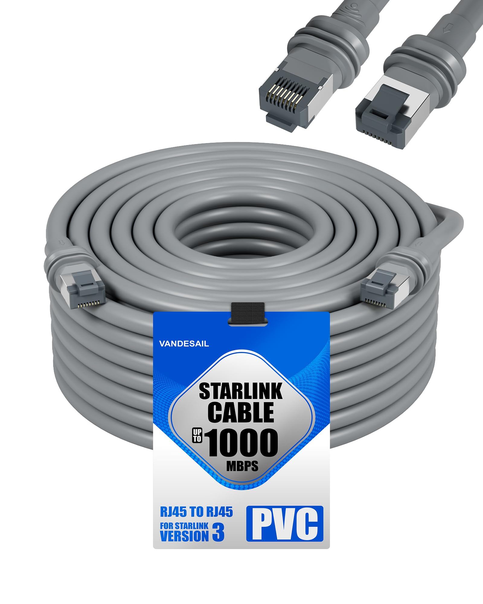 VANDESAIL Fit for Starlink Extension Cable 150FT, Compatible with Starlink Replacement Cable Mini for Starlink Gen 3, 1000Mbps High Speed Waterproof Grey -150FT(44M)
