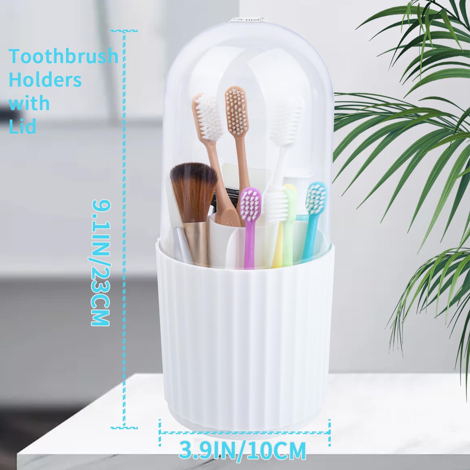 Soportes para cepillos de dientes para baños, soportes giratorios de 5 secciones para cepillos de dientes con tapa, organizador de fregadero de baño, encimera, cepillo de dientes eléctrico y soporte