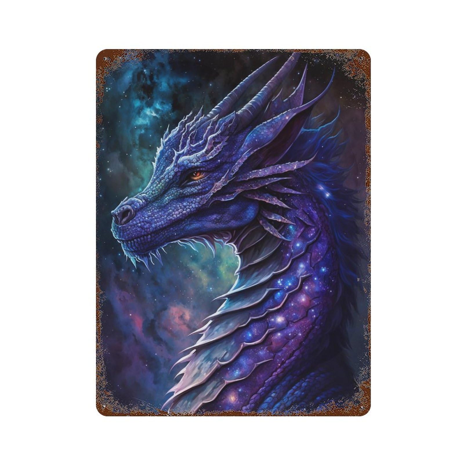 Galactic Dragon Artwork-9 15.7"x11.8" Vintage Rust Metal Sign, Decorative Metal Wall Art for Bistro, Counter And Cafe Decor
