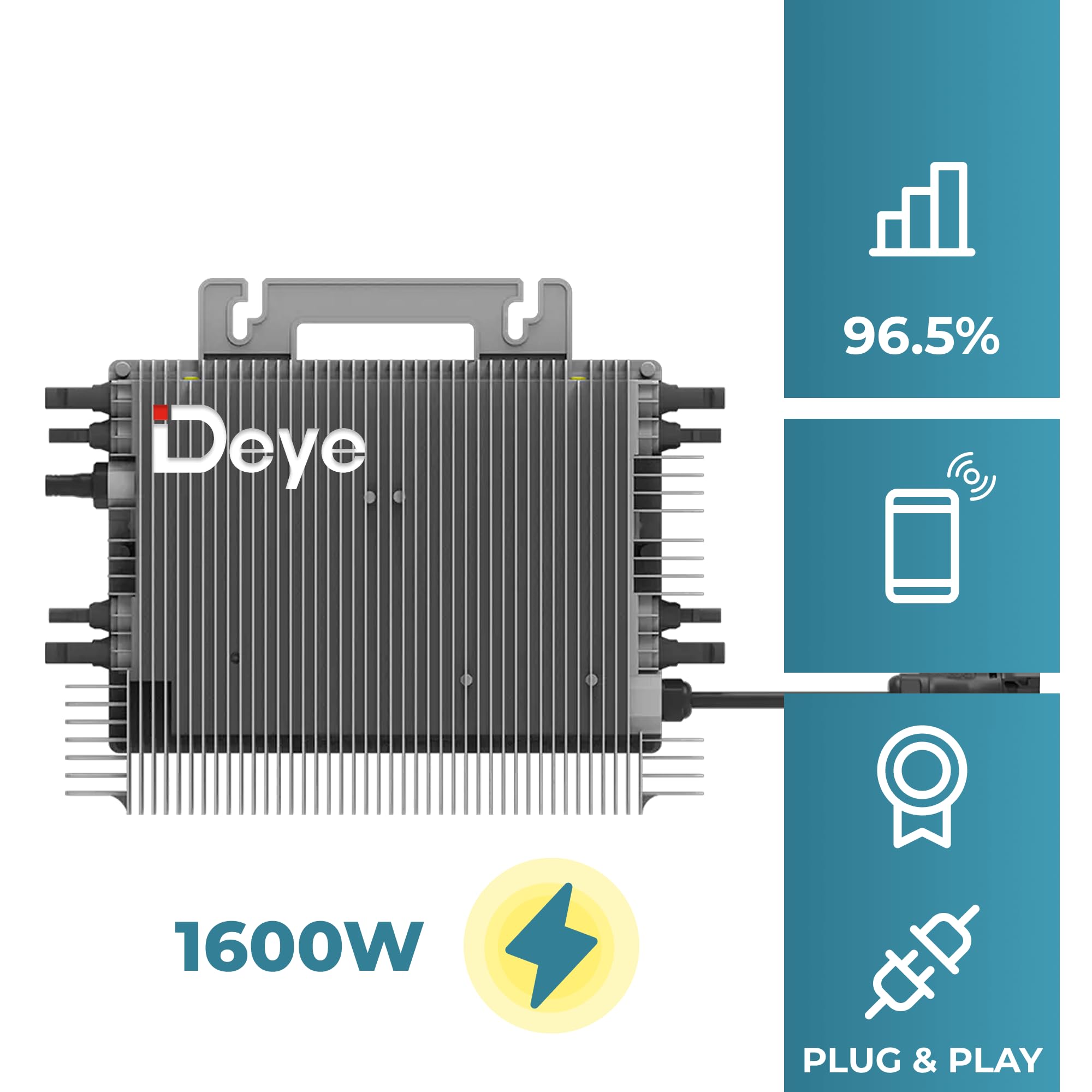 SUNNIVA® 2000W Balkonkraftwerk BIFAZIAL FULLBLACK komplett Steckdose DEYE 1600W Wechselrichter, PV Solaranlage, 4x 500W Glas Solarmodule, inkl. 5m Kabel, Bluetooth WIFI, Komplettset