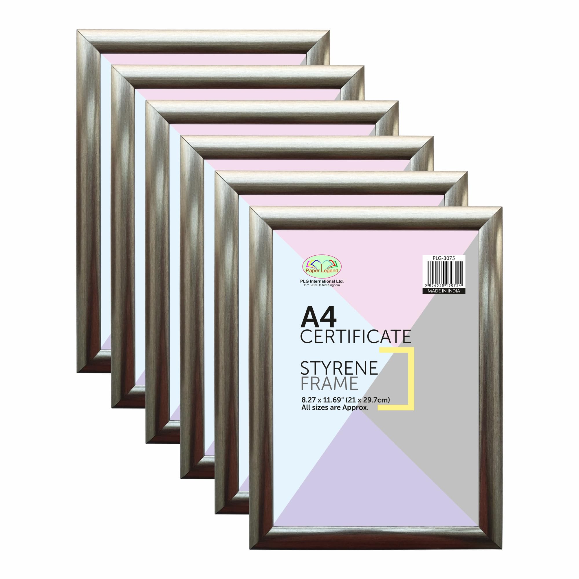 M1ss Silver (Set Of 6) - A4 Photo Frame Styrene Front A4 Size Picture Frames Certificate Wood Effect Posters Portrait Wall Mountable For Photo Wall, Picture Gallery, Photo Collage And More