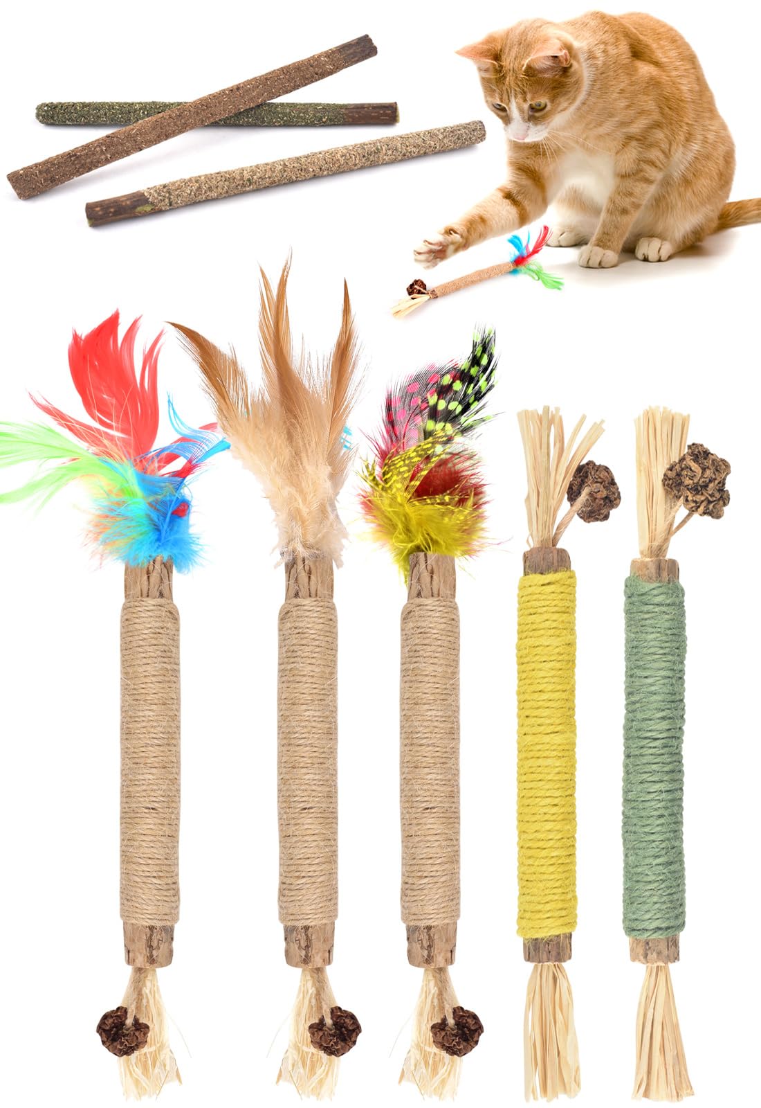ERKOON 8 Stück Katzen Spielzeug - Zahnpflege Sticks Mit Katzenminze Gegen Zahnstein