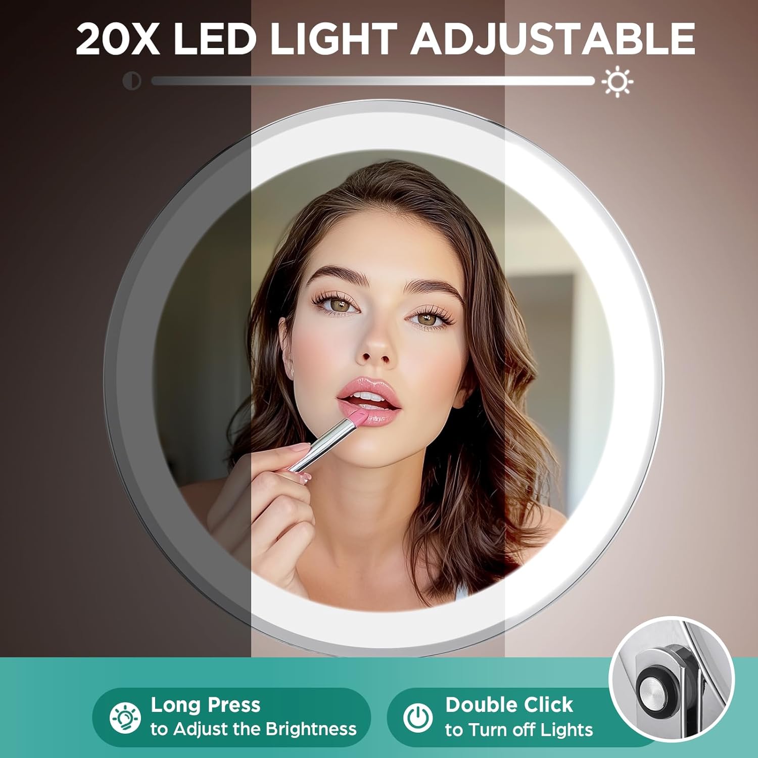 Makeup Mirror with Lights, 20X Magnifying Mirror with Light and Side Charging & Side Touch Switch, Vanity Mirror with 3 Color Light and 2-Side 360° Rotation Double Sided Standing Desk Mirror