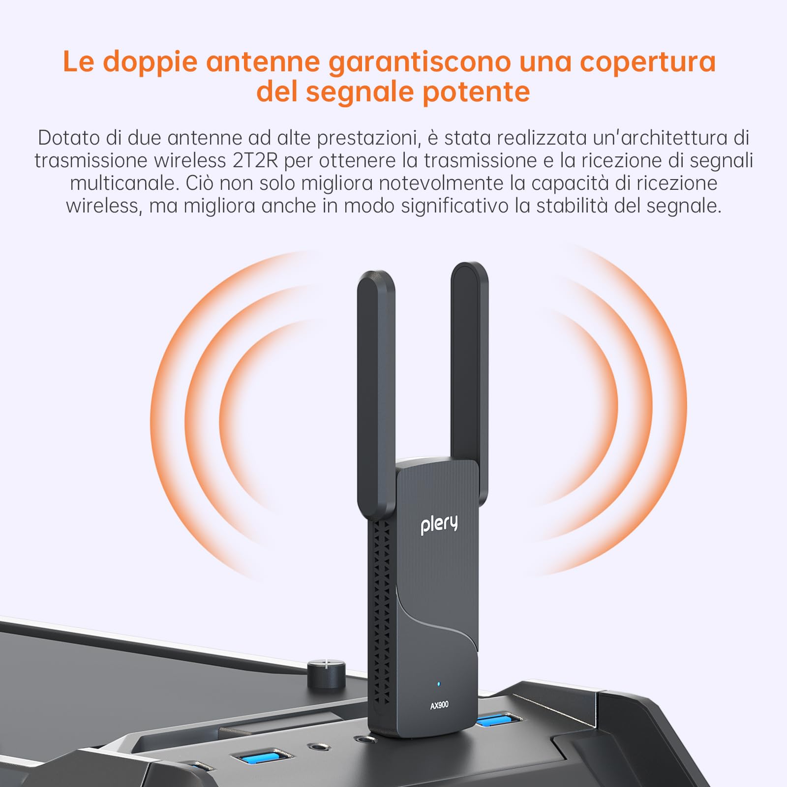 Chiavetta WiFi 6 AX900 USB Adattatore Dual-Band 2×6dBi Bluetooth 5.4 WPA3 per PC