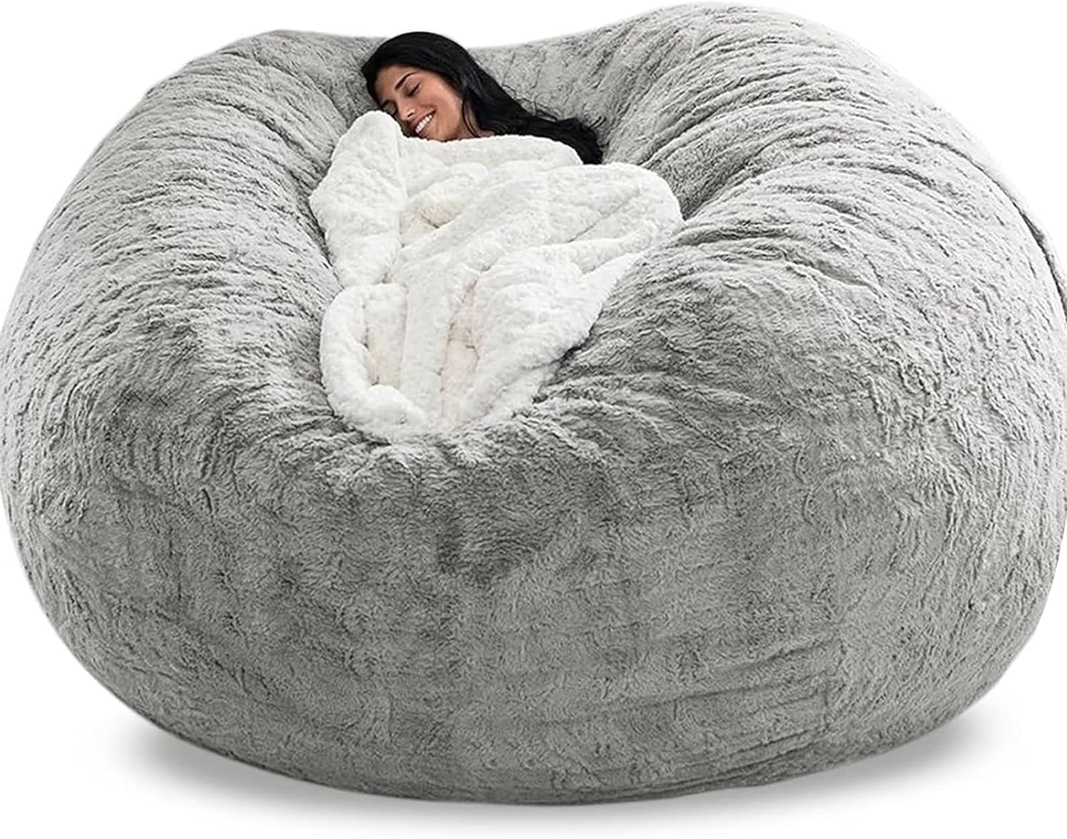 Bean Bag Chair Cover (No Filler,Cover only), Big Round Soft Fluffy PV Velvet Sofa Bed Cover, Living Room Furniture, Lazy Sofa Bed Cover(Light gray,6FT)