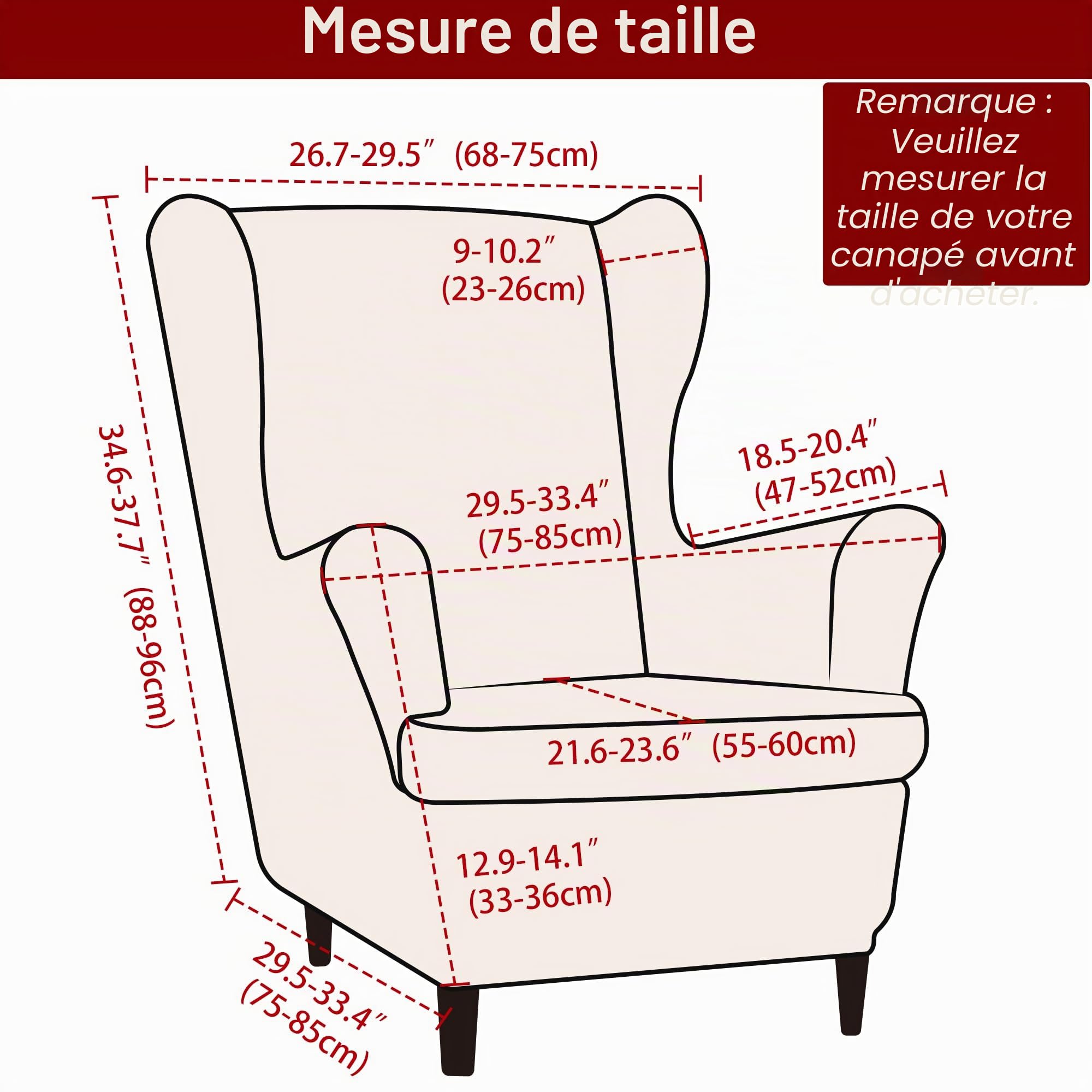 TIANSHU Housse de Chaise à Oreilles, Housse Fauteuil Antidérapante Tissu Jacquard Spandex avec Fond Élastique Protecteur de Meubles Lavable pour Salon Chambre d'Hôtel(Type B, Beige)