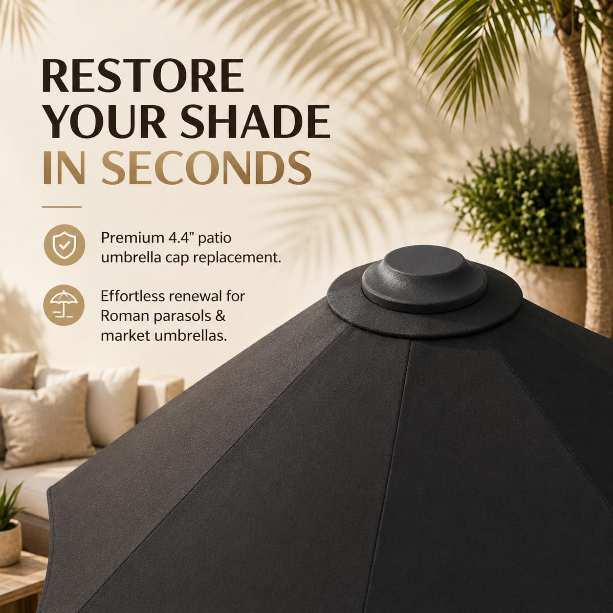 Cabilock 4.4 Inch Patio Umbrella Cap Replacement, Plastic Umbrella Top Cover for Roman Parasol, Outdoor Shade Tip Repair Part for Garden Patio, Black image 3