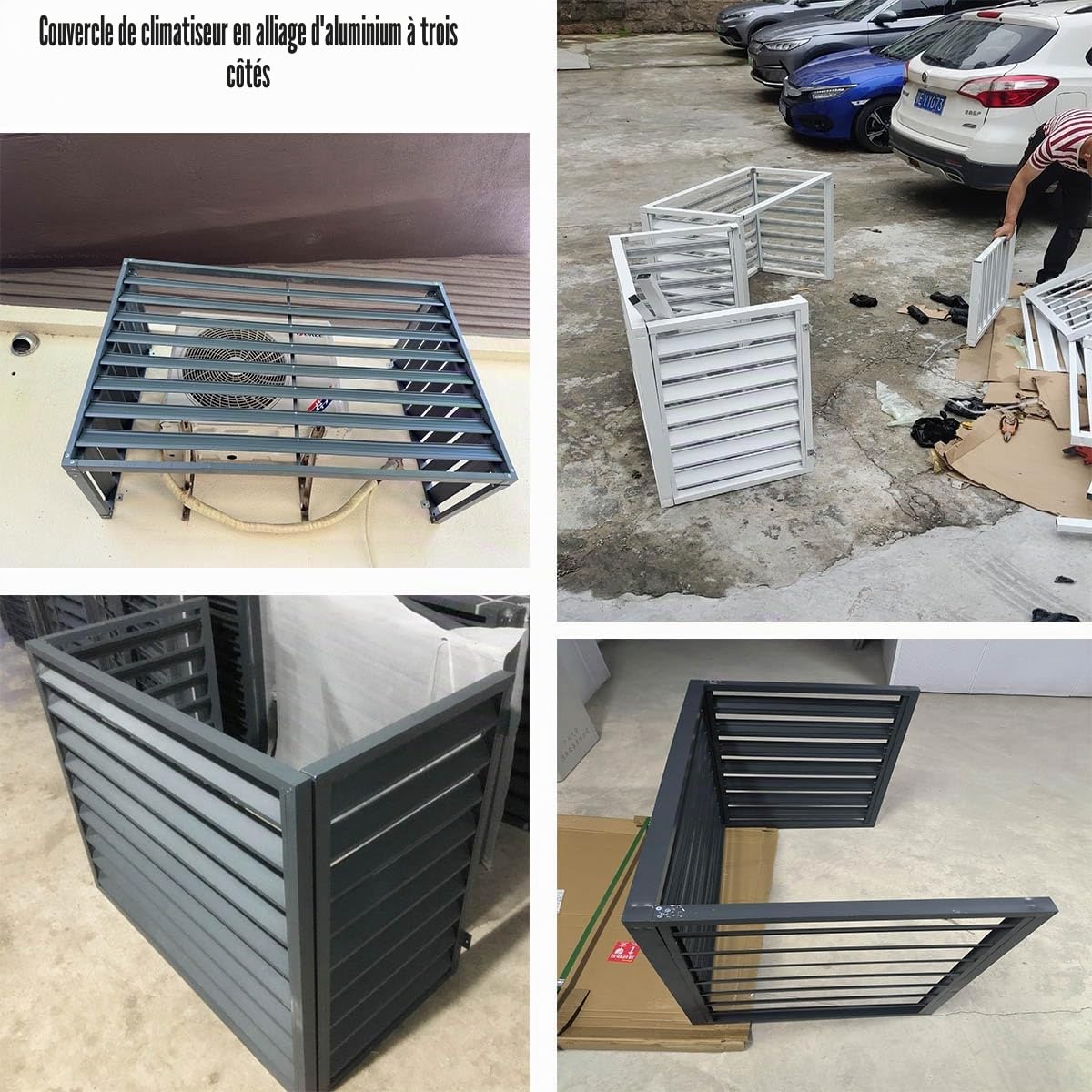 Cache Climatiseur en Aluminium, Protection De Unité Extérieur pour Pompe À Chaleur Écran Barrière D'intimité, Couvercle Anti-Poussière pour La Maison, Facile À Installer (Color : Blanc, Size : 110x8