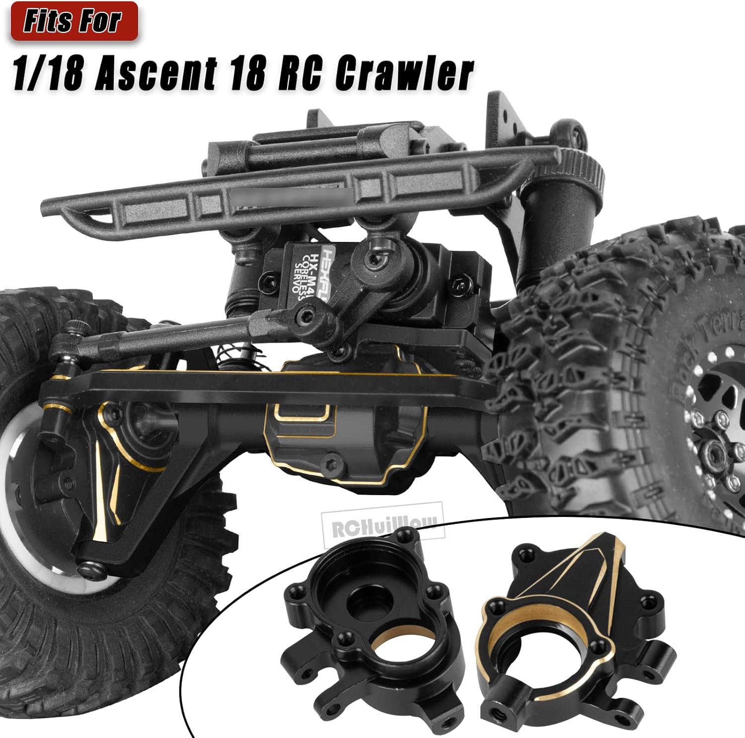 RC Upgrades Part for 1/18 Ascent-18,Diff Cover,Skid Plate,Servo Mount,Steering Knuckle,Outer Portal Housing,Steering Link,Black Brass