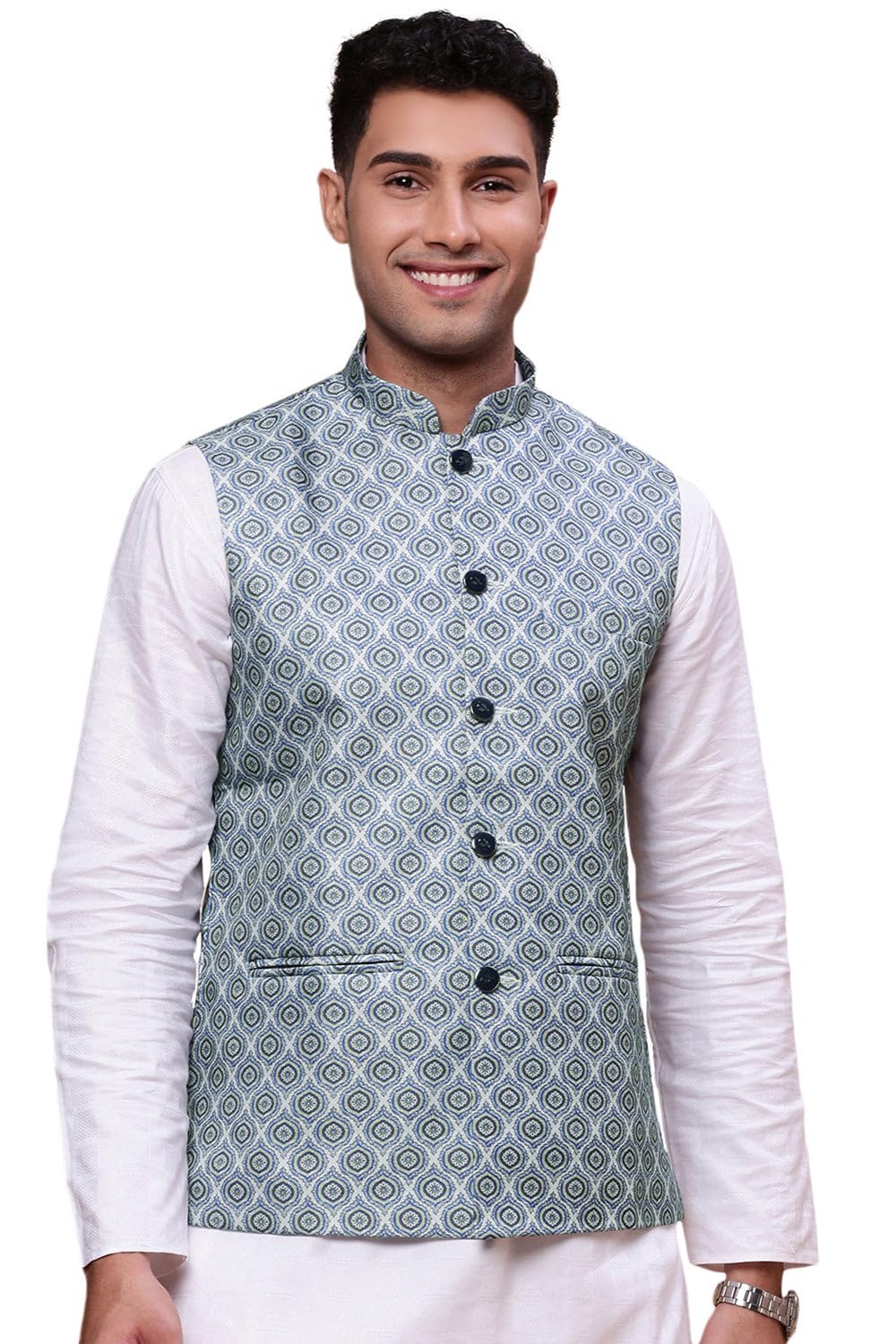 showoffff SHOWOFF Men's Printed Green Slim Fit Nehru Jacket-AD-J-662_Green-picture-10