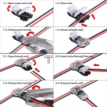 2 Pin T Connector for 22/20/18 AWG Wiring,Max DC/AC 300V 10A,IDC Self Stripping,T Tap Wire Splicer to Connect Branches to Main Wire,Car,LED Lighting,Video/Audio,and More,Clear Cover,10 PCS