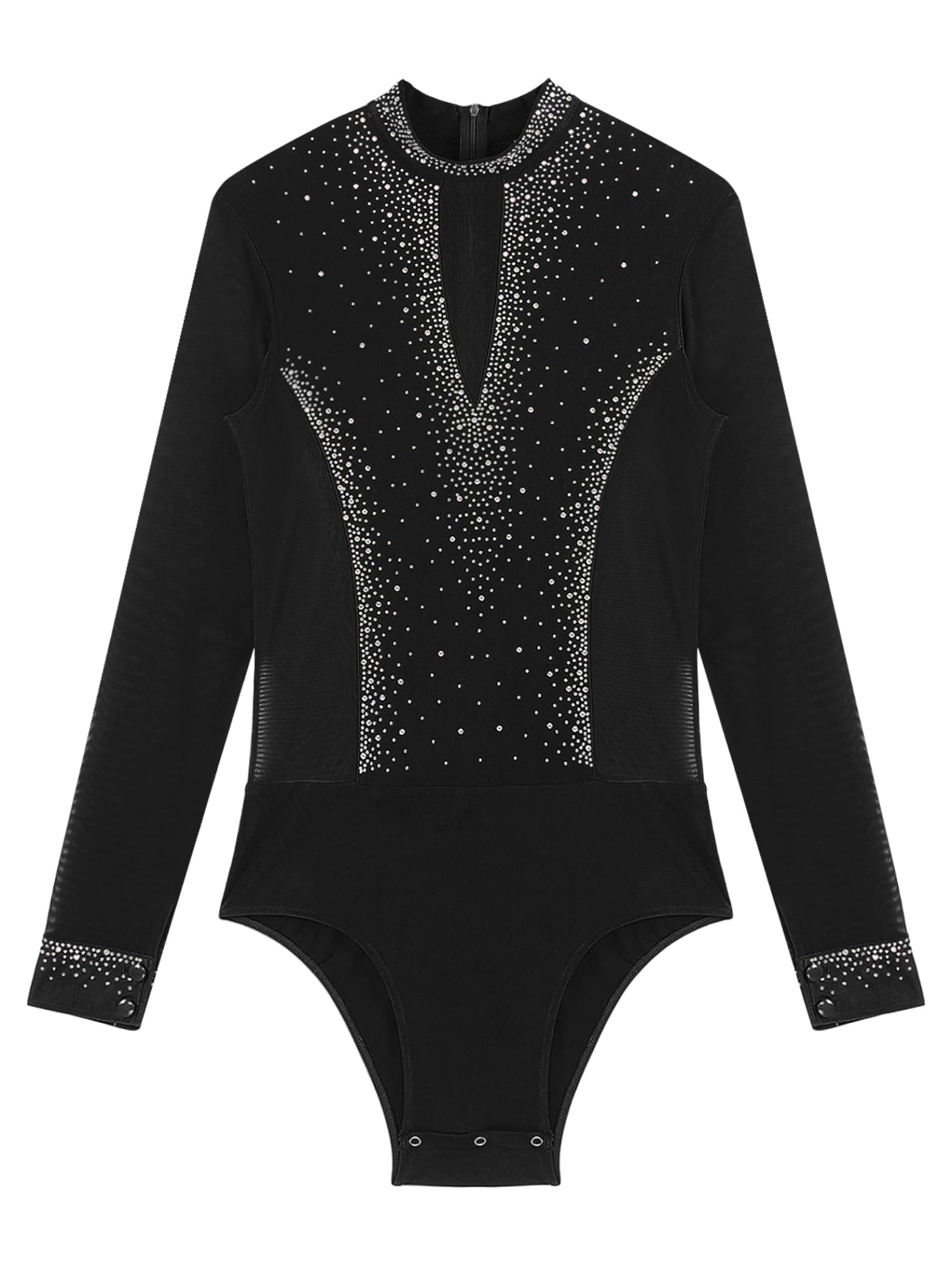 Costume de Gymnastique Hommes Manches Longues Pailleté Strass Body Patinage Artistique Combinaison Danse