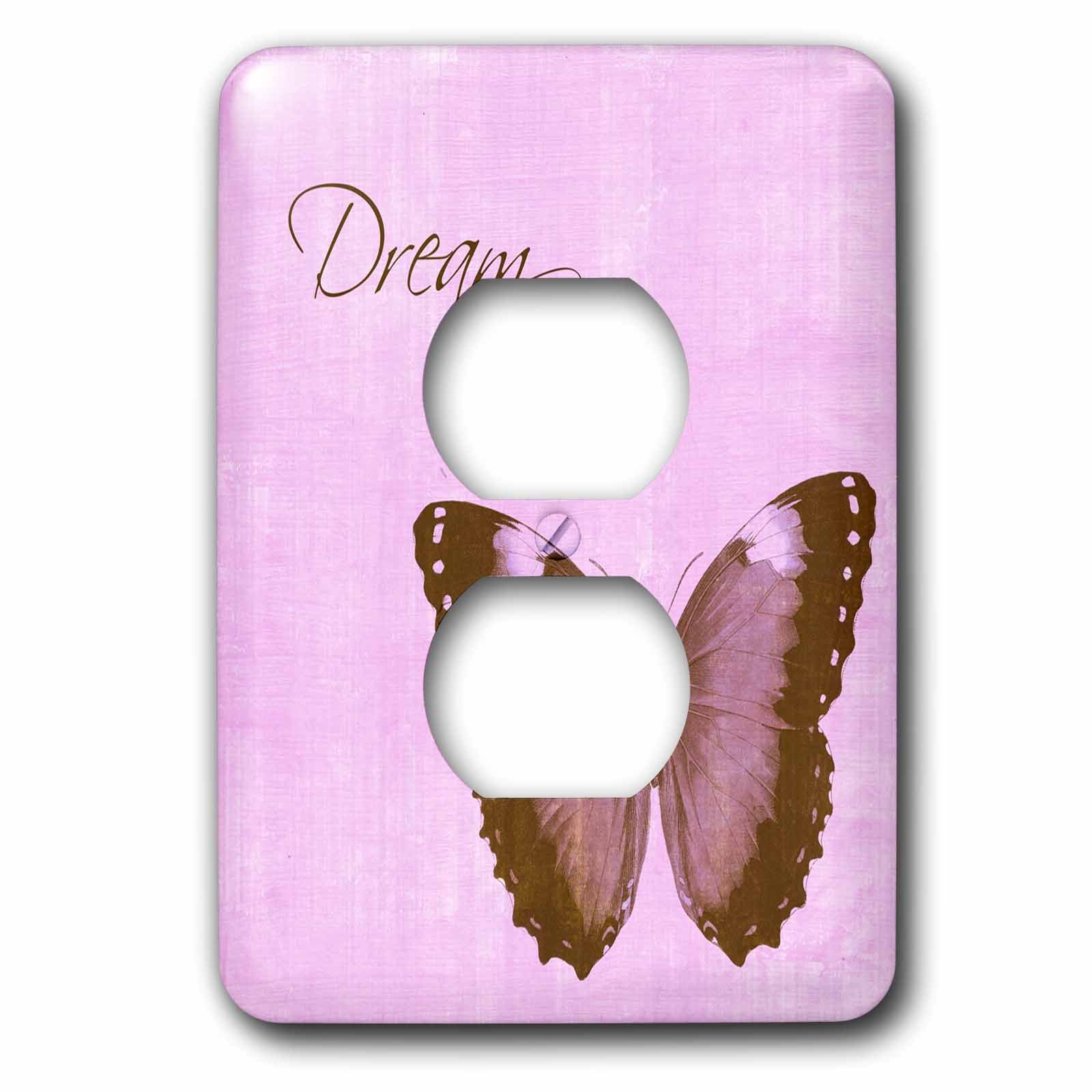 Funda para enchufes 3dRose lsp_110588_6, placa decorativa de mariposas en rosa y marrón