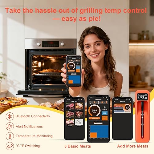 Miniatura 3 de Termómetro inalámbrico inteligente Bluetooth para carne con sonda de cerámica, precisión de ± 1 °F, IPX8, lecturas en tiempo real desde